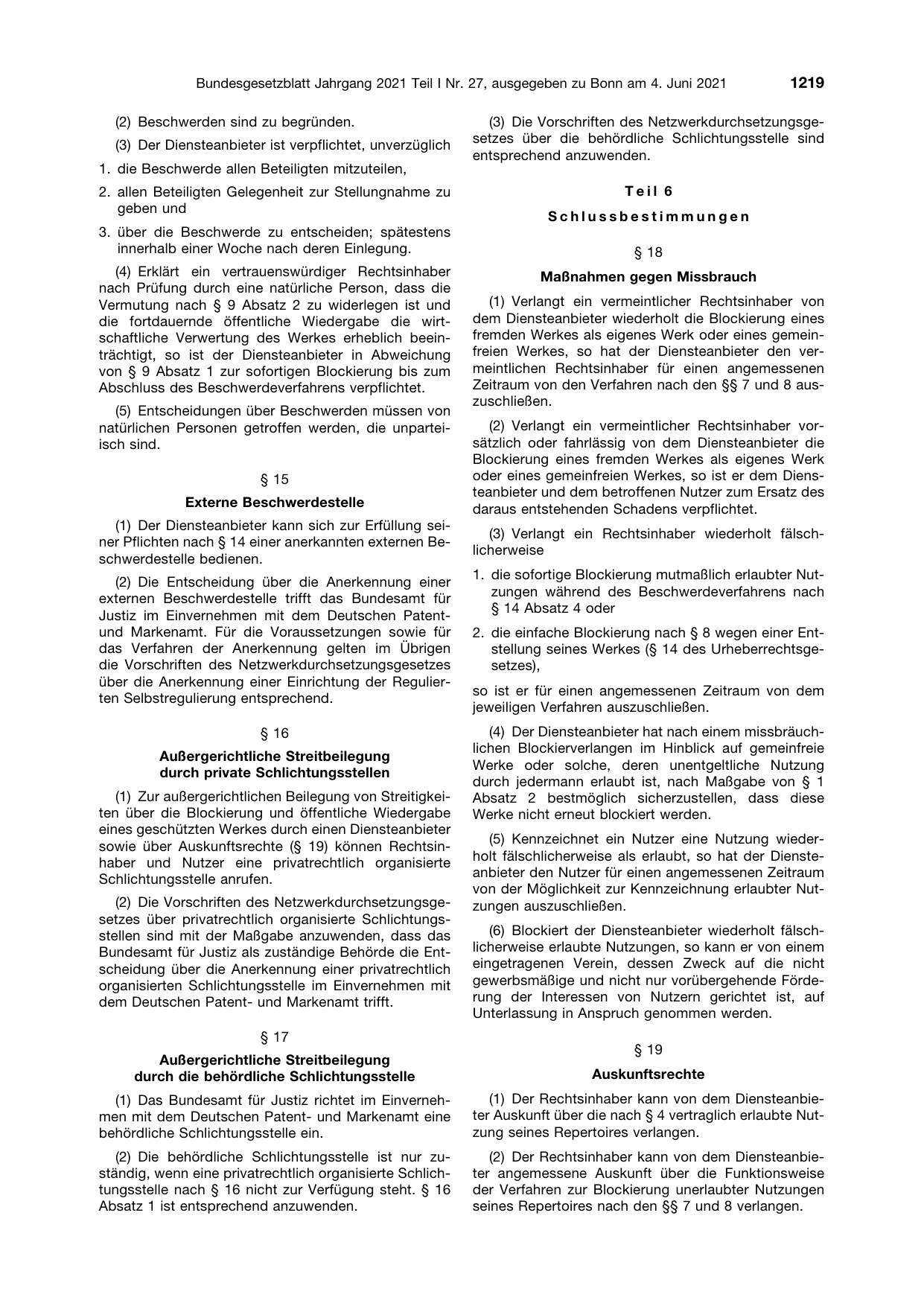 BGBl. 2021, Seite 1219 — Originalseite als Abbildung
