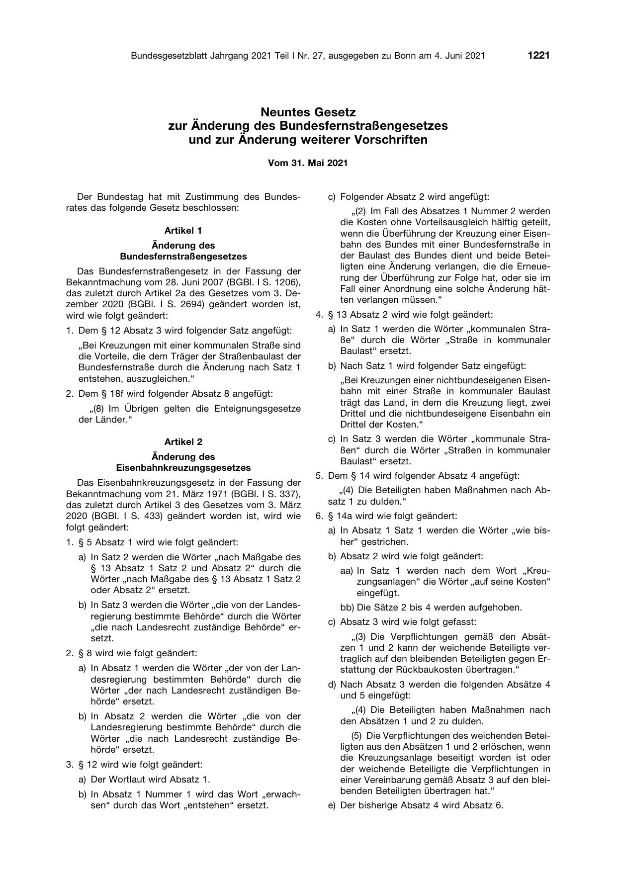 BGBl. 2021, Seite 1221 — Originalseite als Abbildung