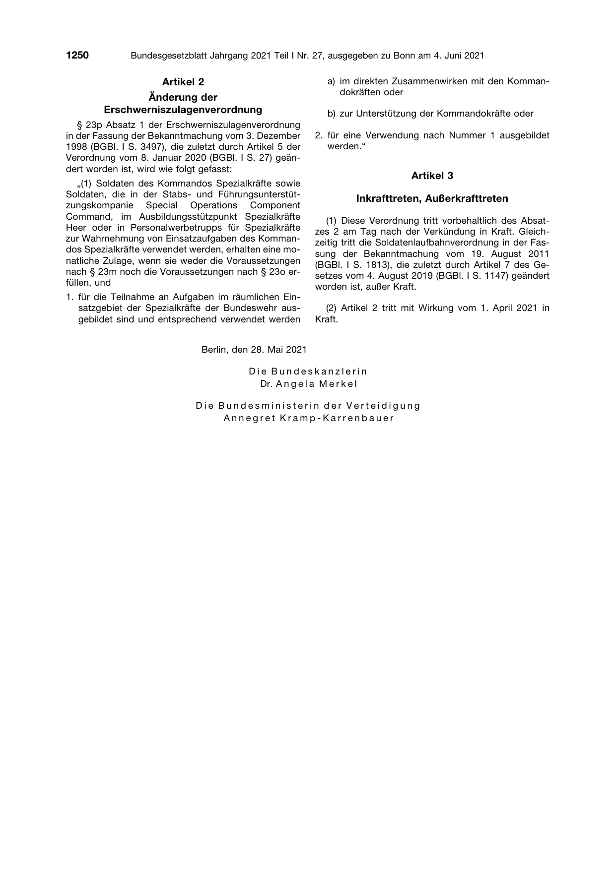 BGBl. 2021, Seite 1250 — Originalseite als Abbildung