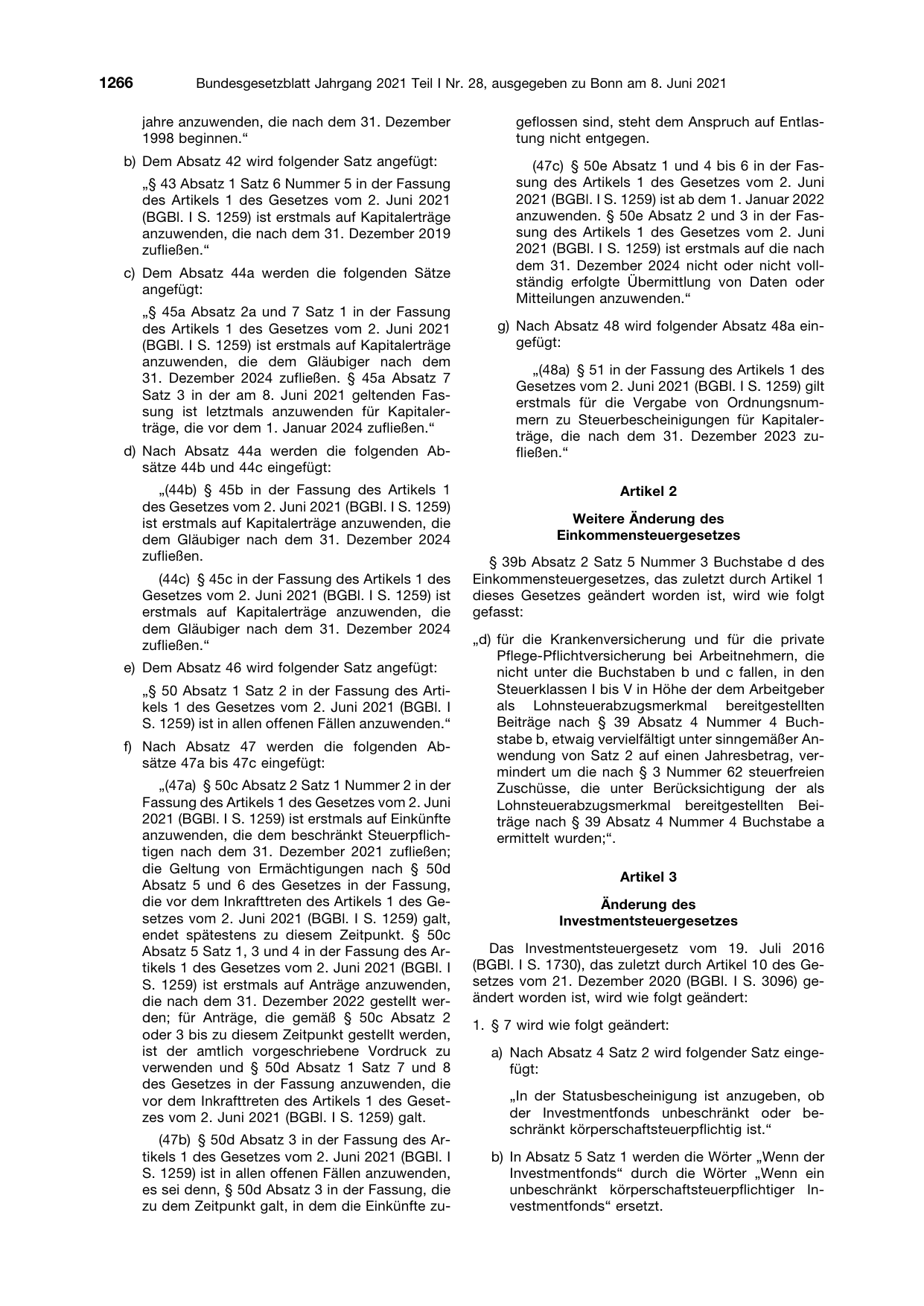 BGBl. 2021, Seite 1266 — Originalseite als Abbildung