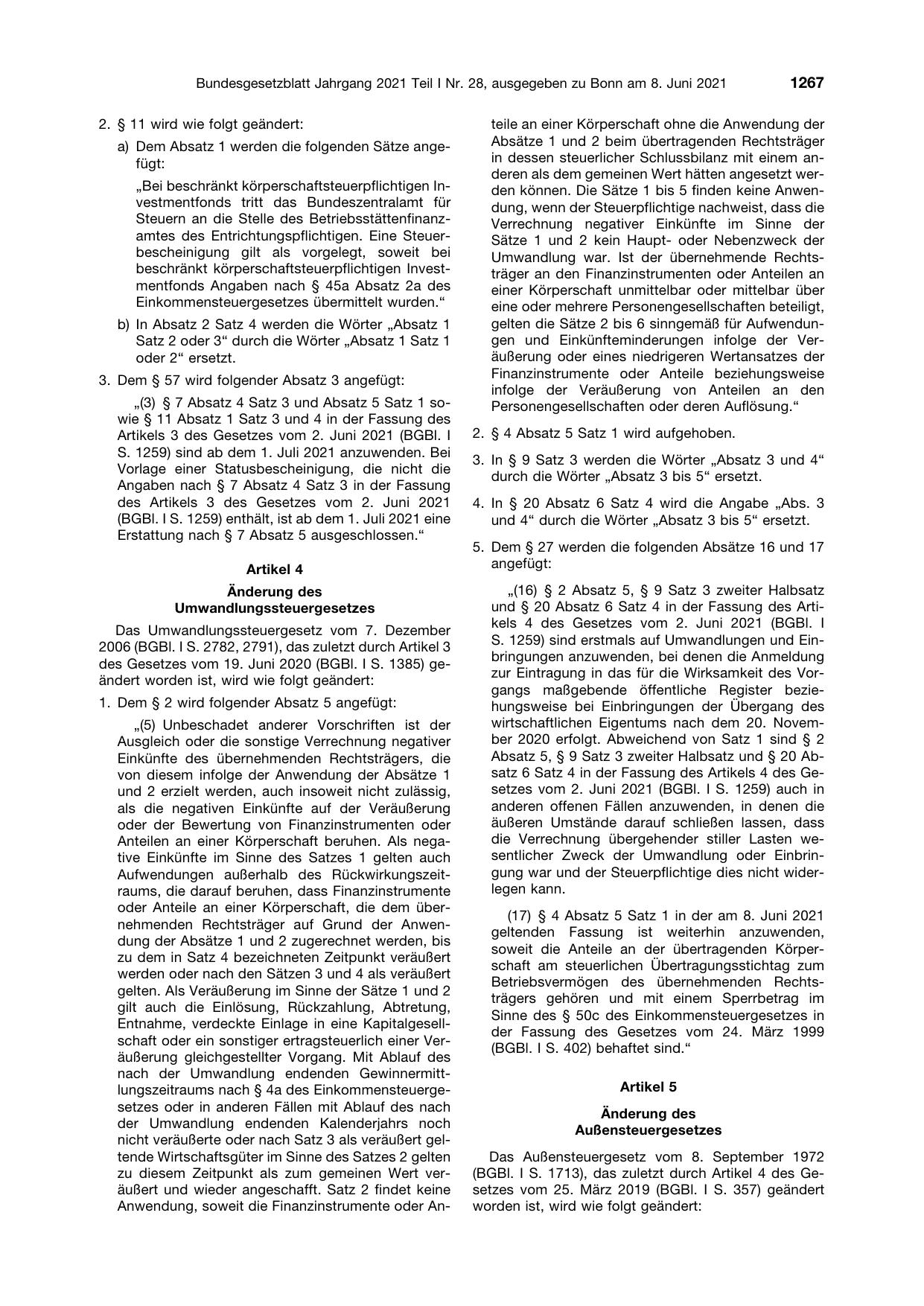 BGBl. 2021, Seite 1267 — Originalseite als Abbildung
