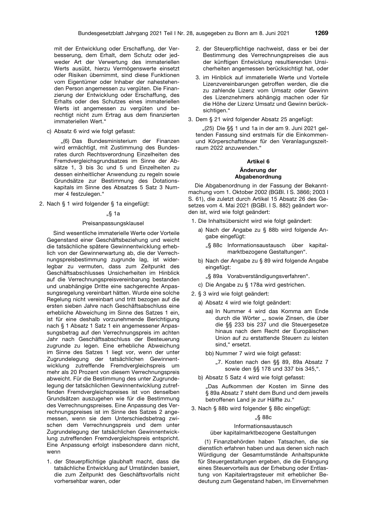 BGBl. 2021, Seite 1269 — Originalseite als Abbildung