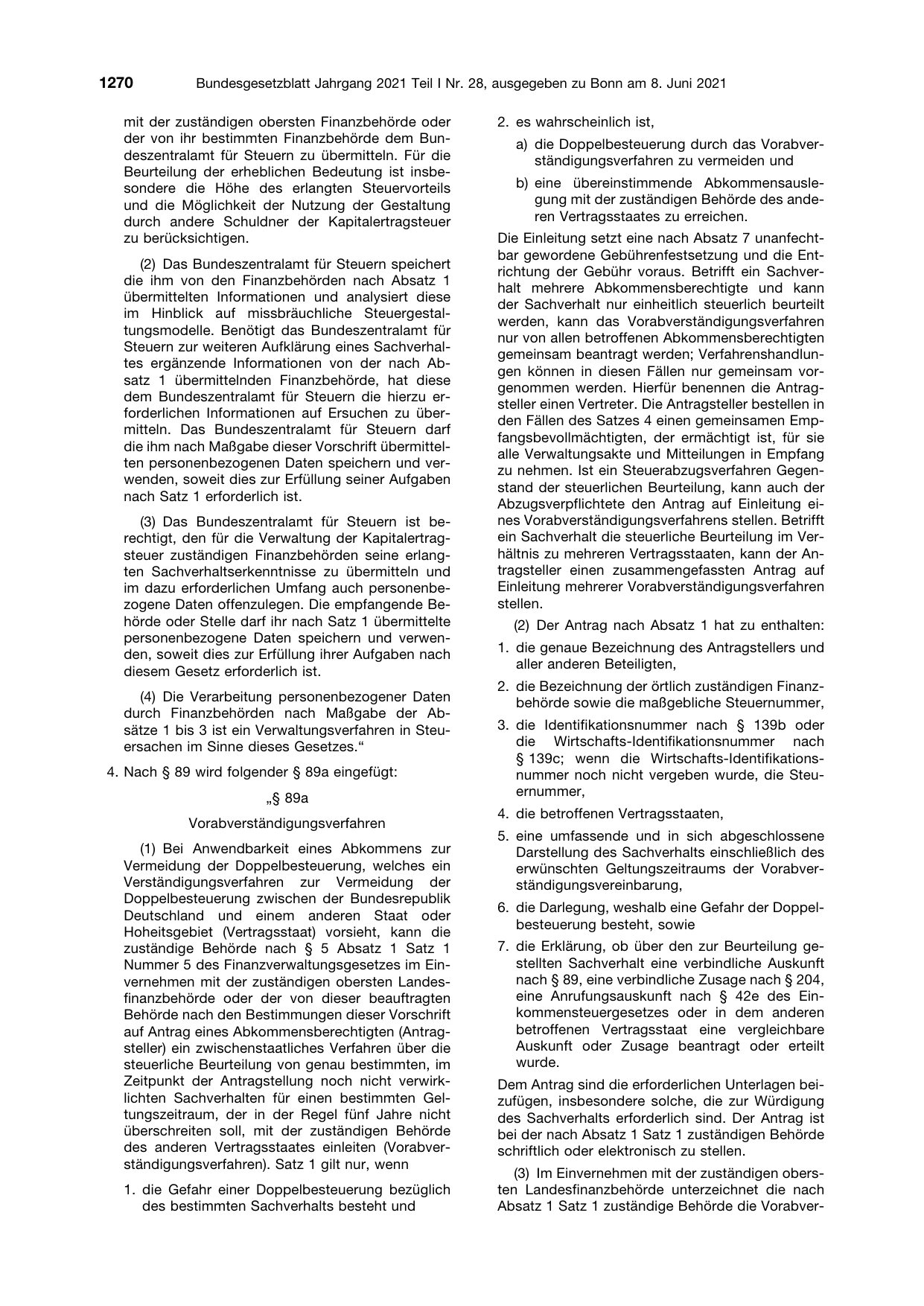 BGBl. 2021, Seite 1270 — Originalseite als Abbildung