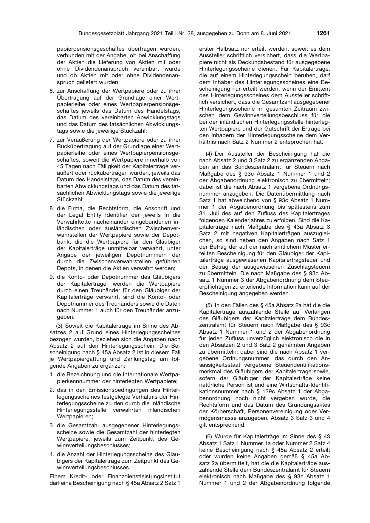 BGBl. 2021, Seite 1261 — Originalseite als Abbildung
