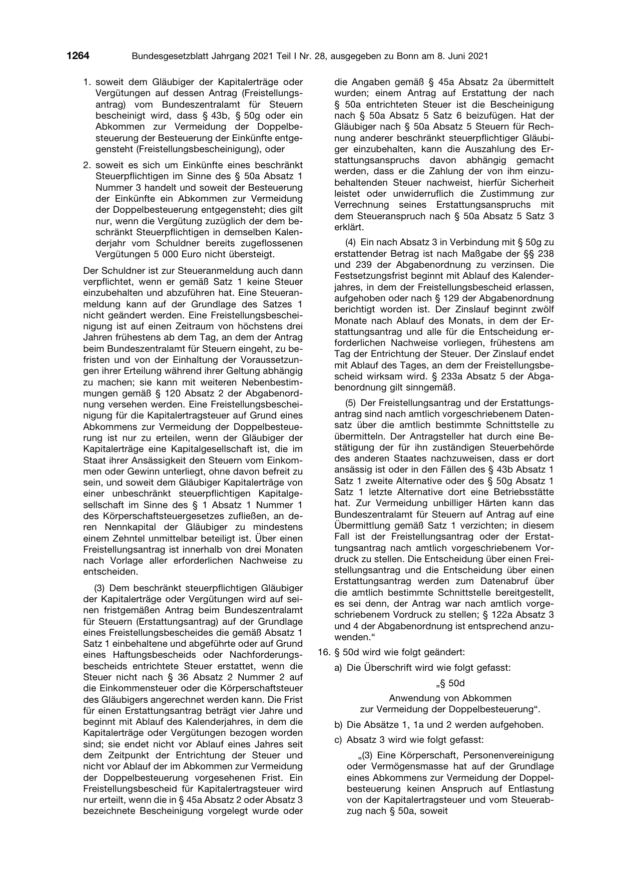 BGBl. 2021, Seite 1264 — Originalseite als Abbildung