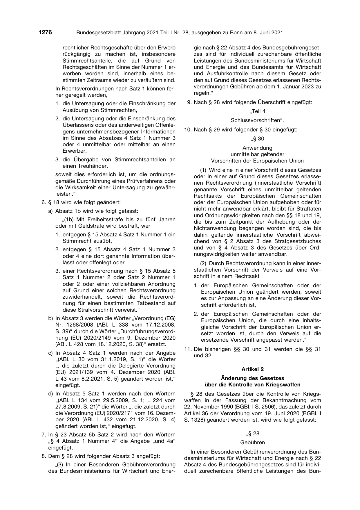 BGBl. 2021, Seite 1276 — Originalseite als Abbildung