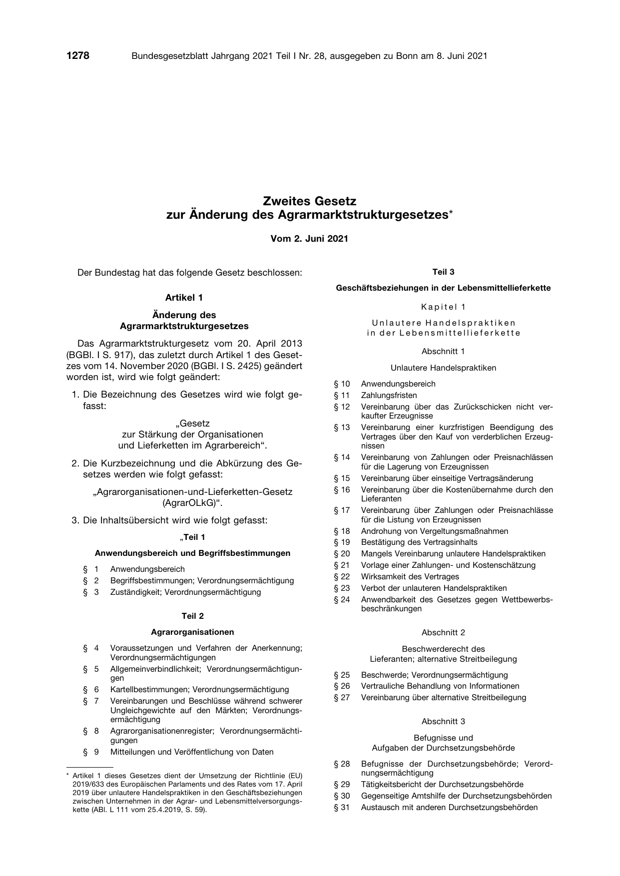 BGBl. 2021, Seite 1278 — Originalseite als Abbildung