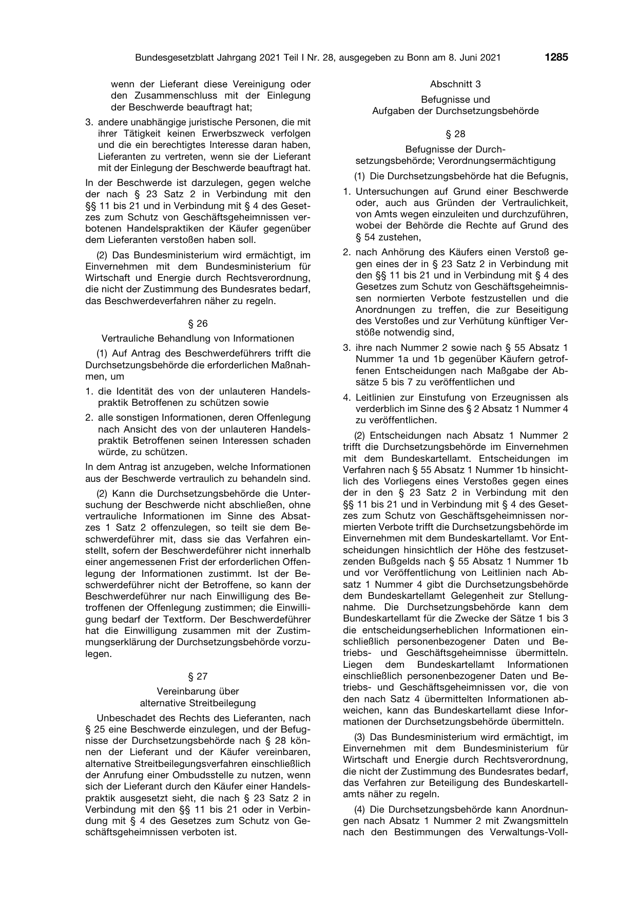 BGBl. 2021, Seite 1285 — Originalseite als Abbildung
