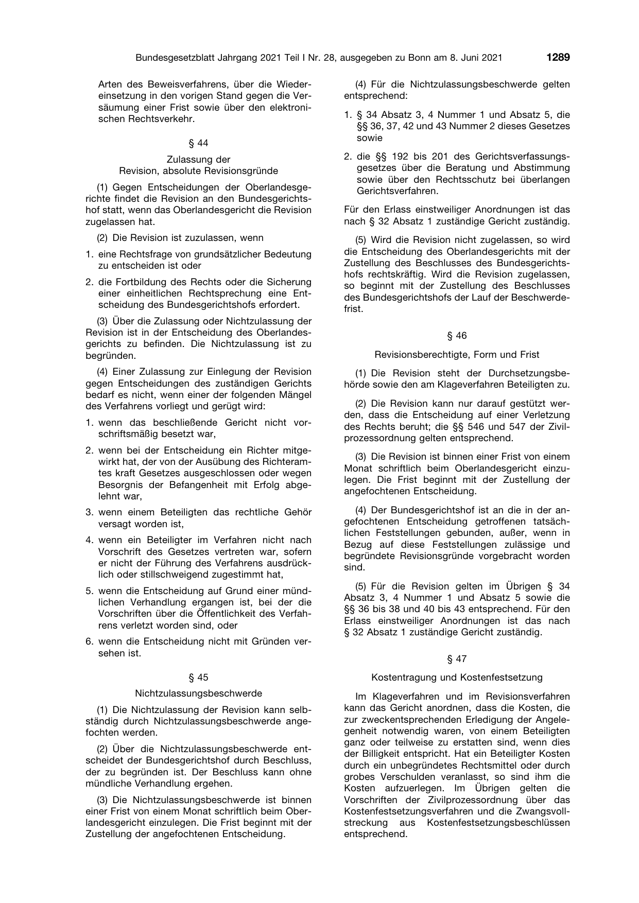 BGBl. 2021, Seite 1289 — Originalseite als Abbildung