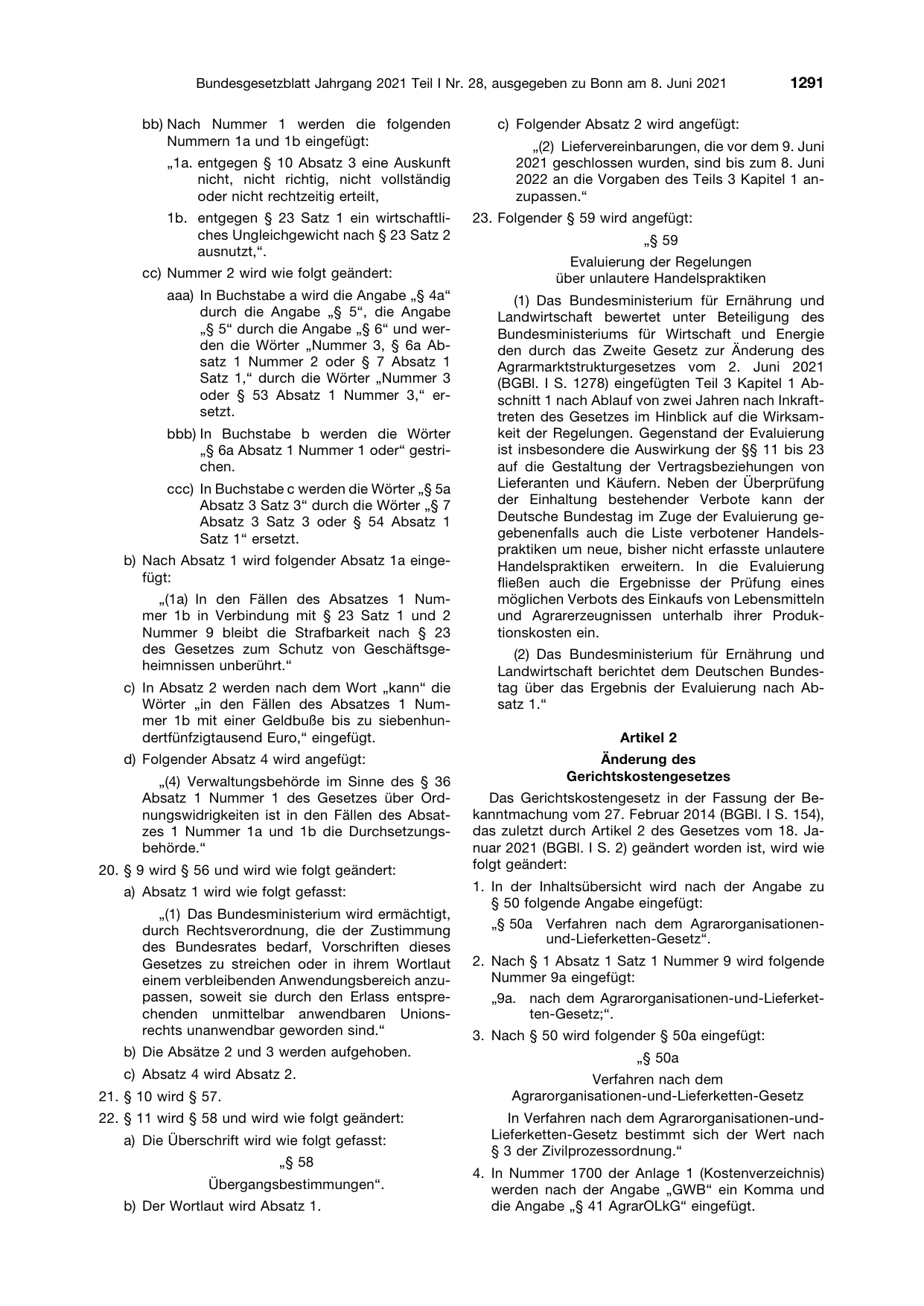 BGBl. 2021, Seite 1291 — Originalseite als Abbildung