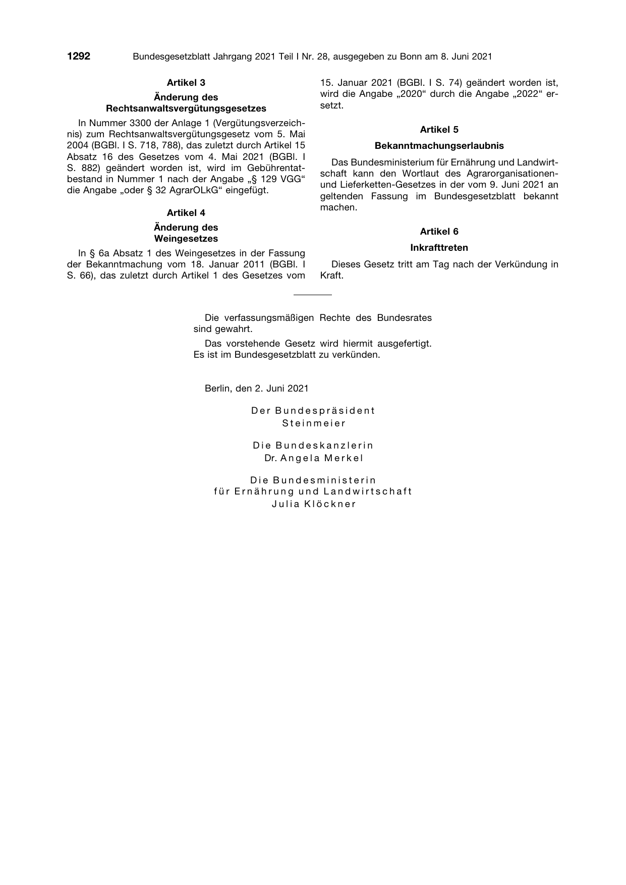 BGBl. 2021, Seite 1292 — Originalseite als Abbildung
