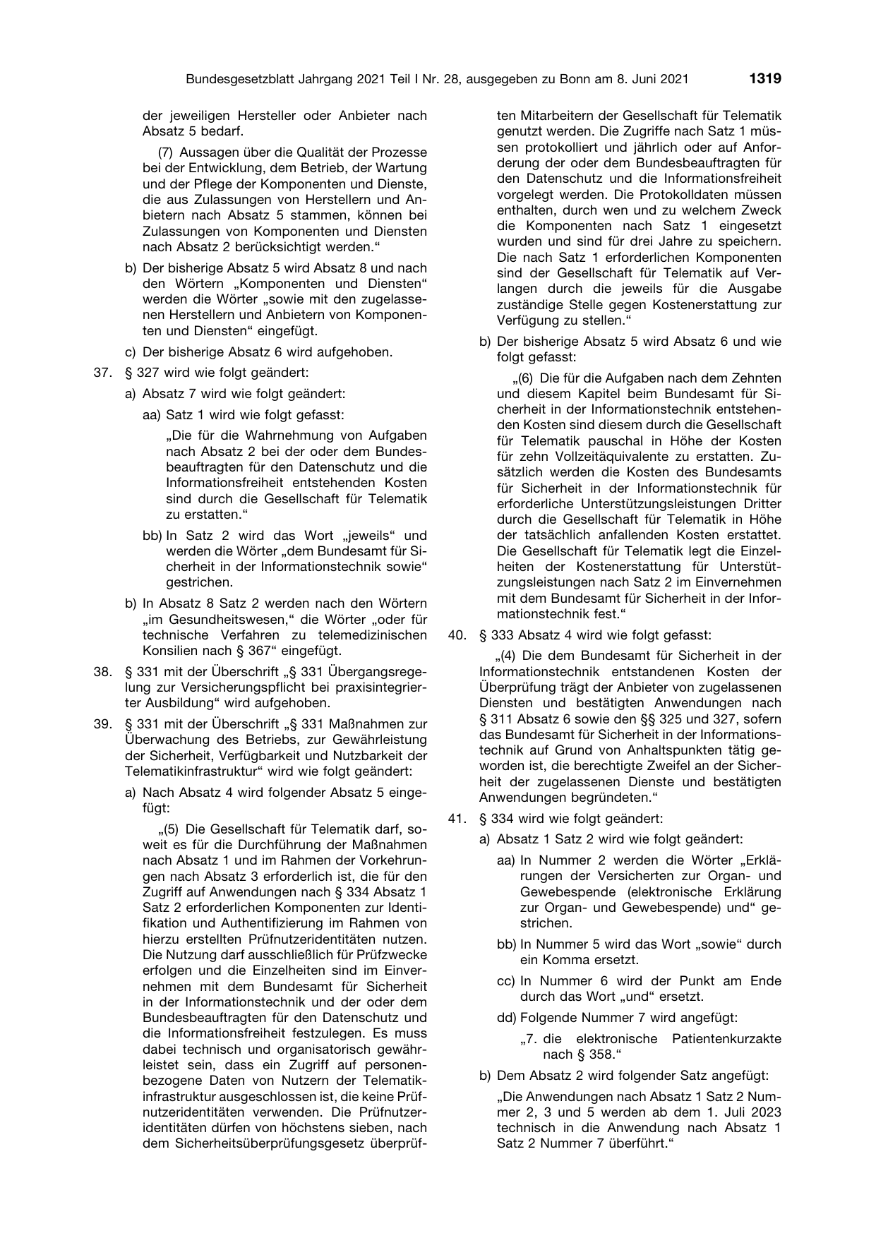 BGBl. 2021, Seite 1319 — Originalseite als Abbildung