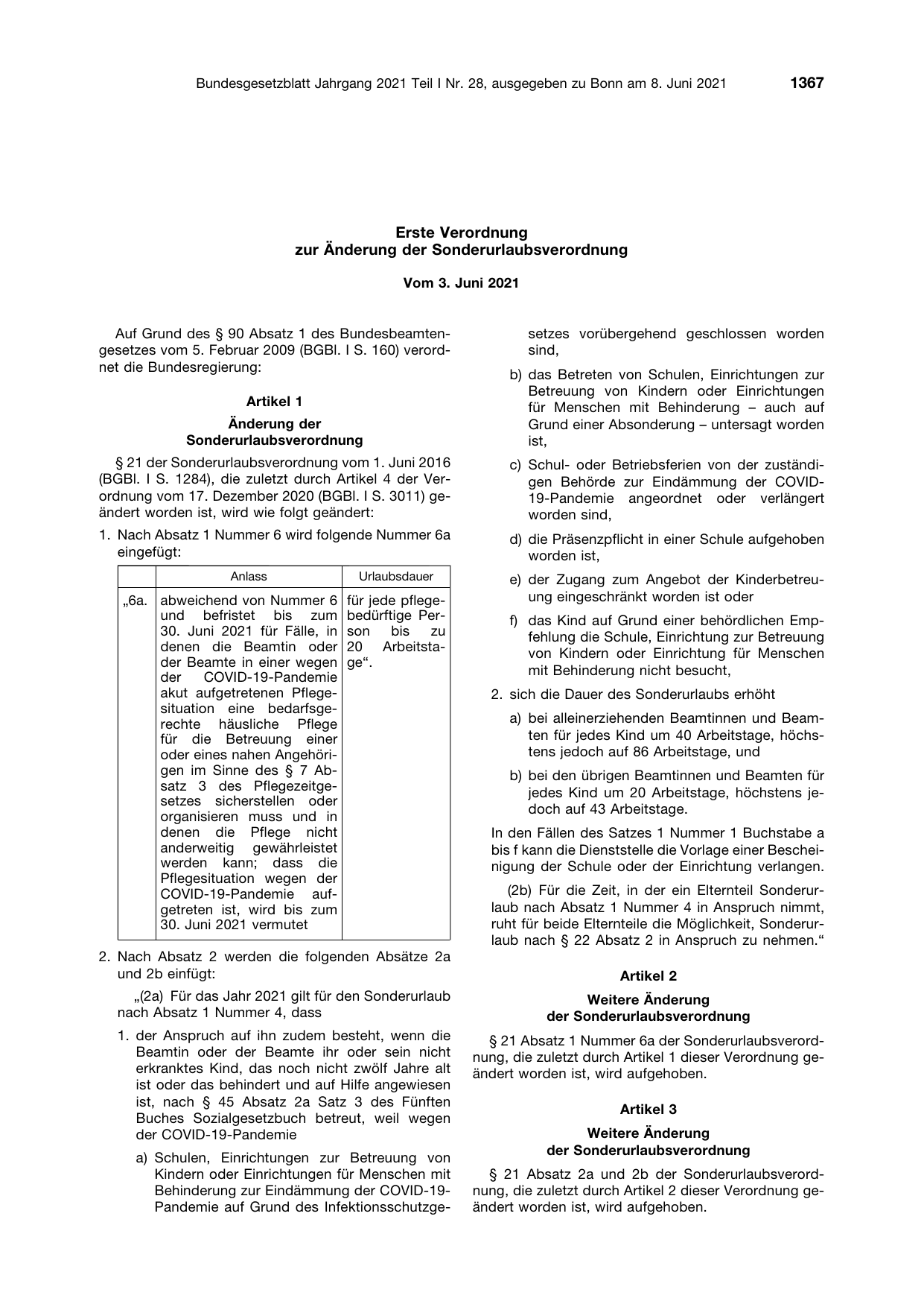 BGBl. 2021, Seite 1367 — Originalseite als Abbildung