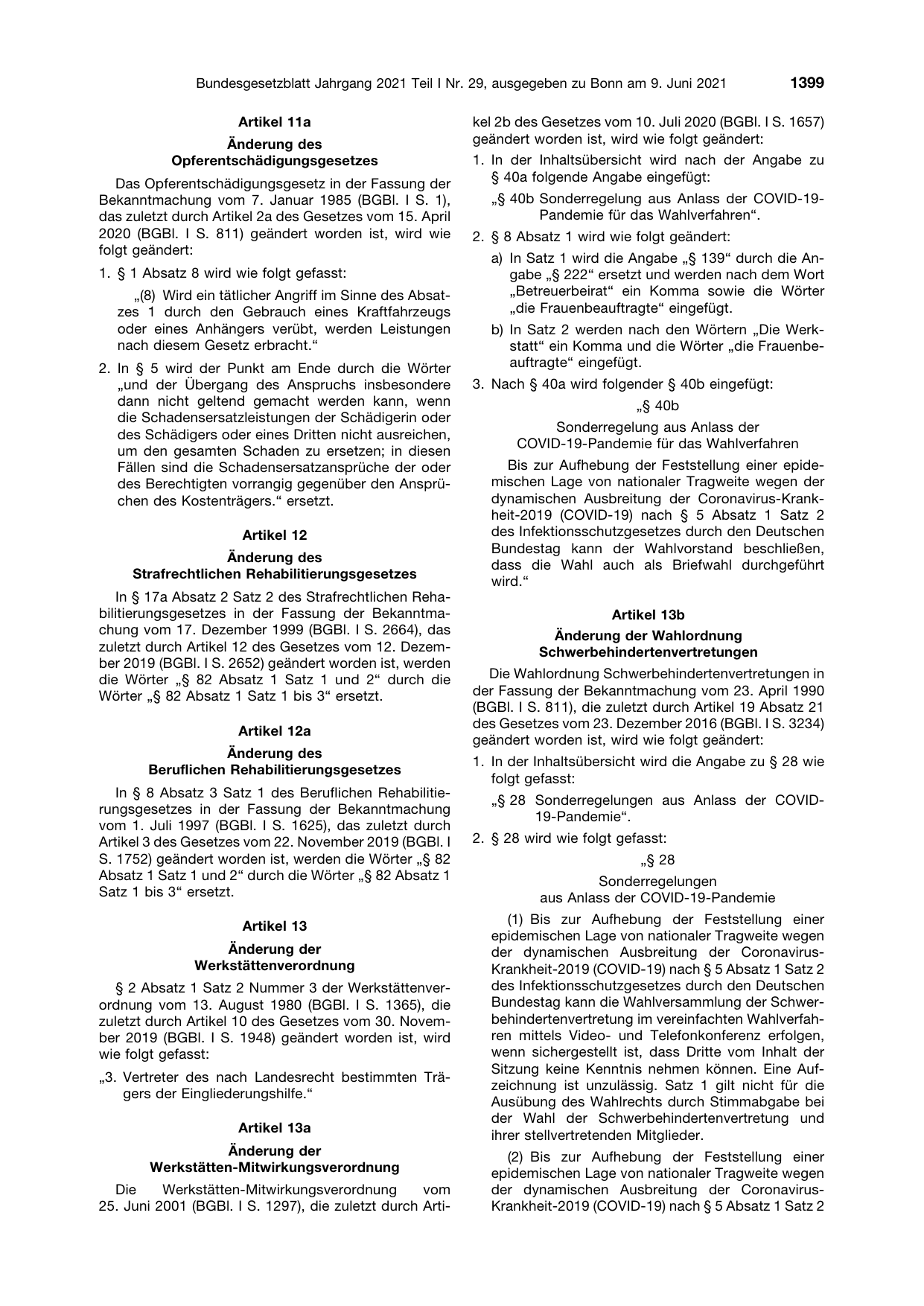 BGBl. 2021, Seite 1399 — Originalseite als Abbildung