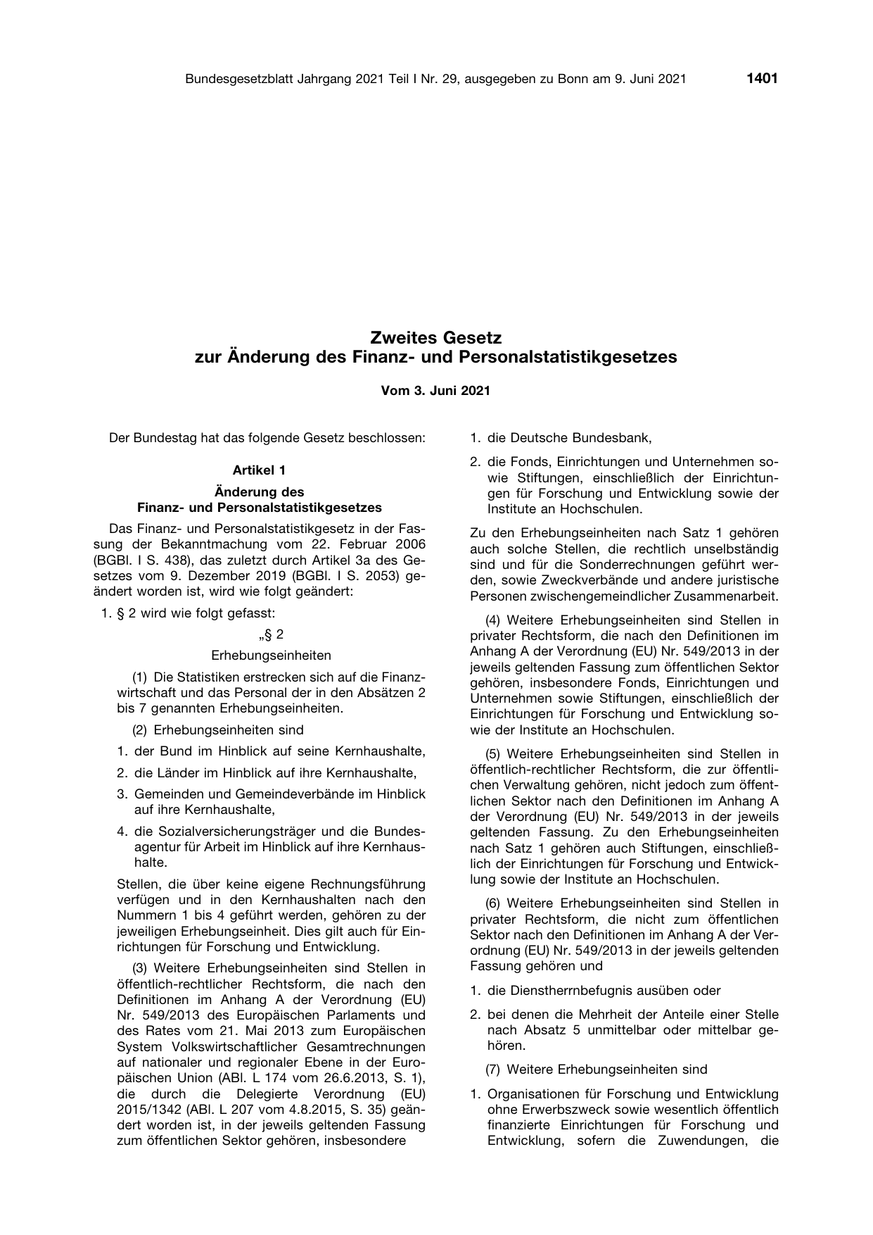 BGBl. 2021, Seite 1401 — Originalseite als Abbildung