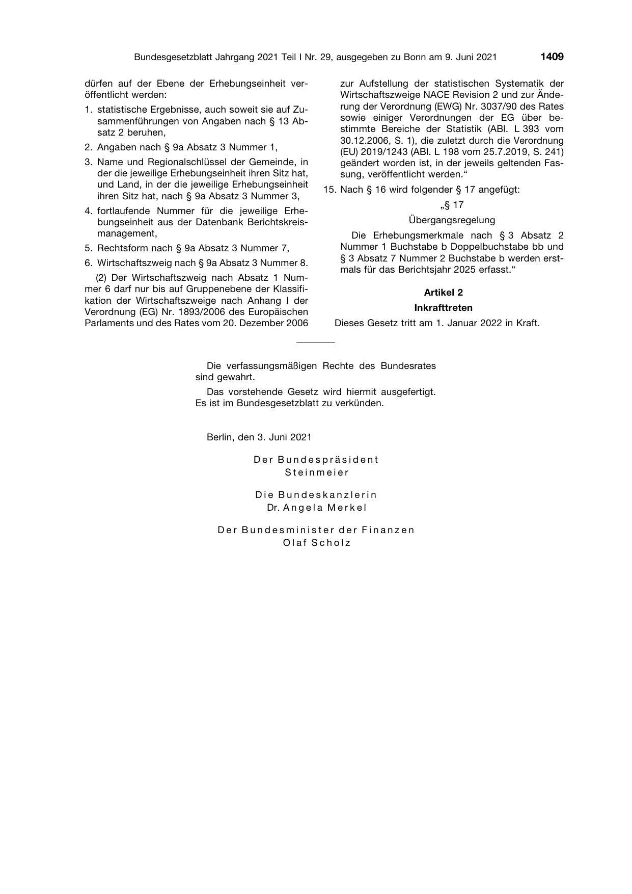 BGBl. 2021, Seite 1409 — Originalseite als Abbildung