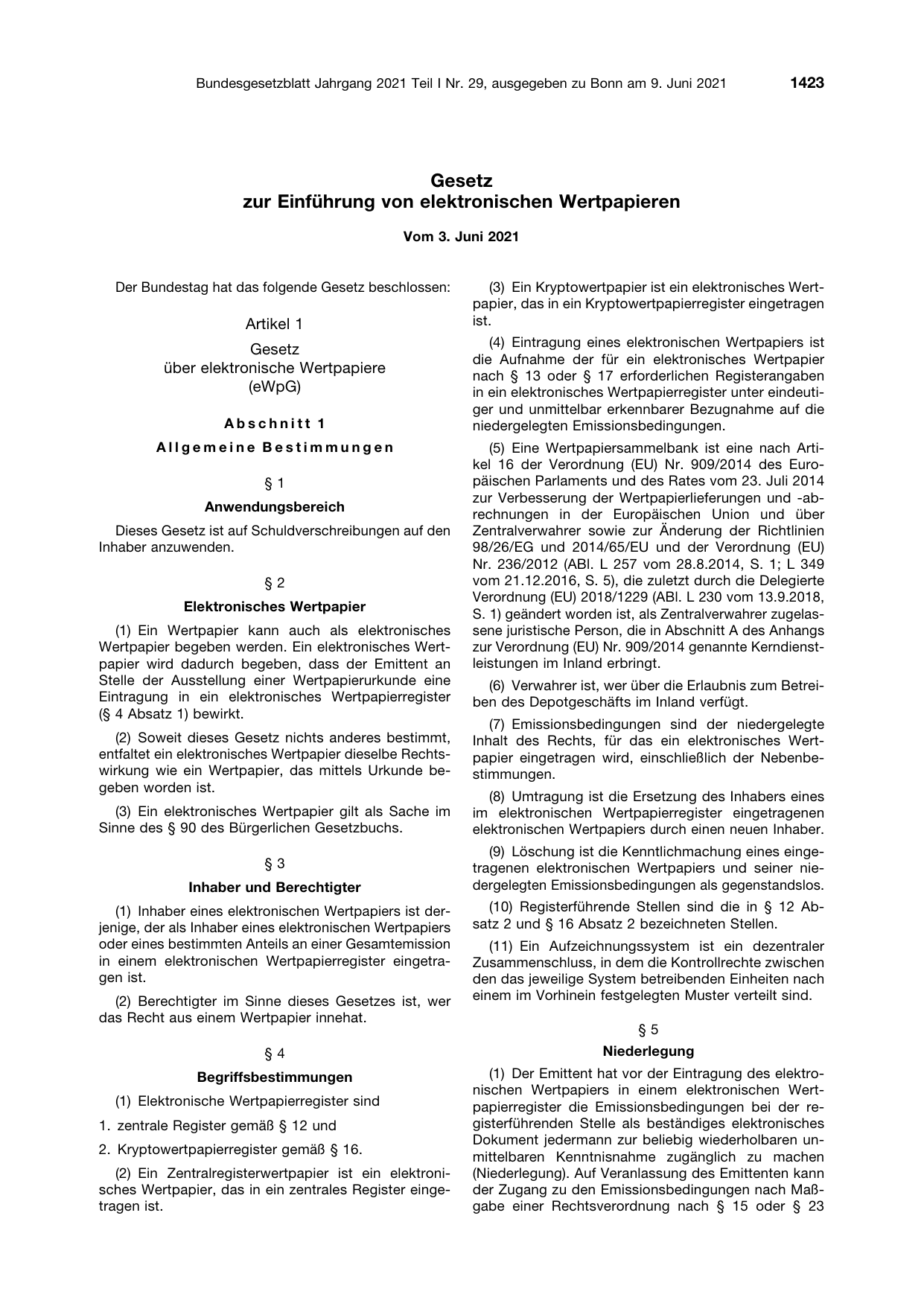 BGBl. 2021, Seite 1423 — Originalseite als Abbildung