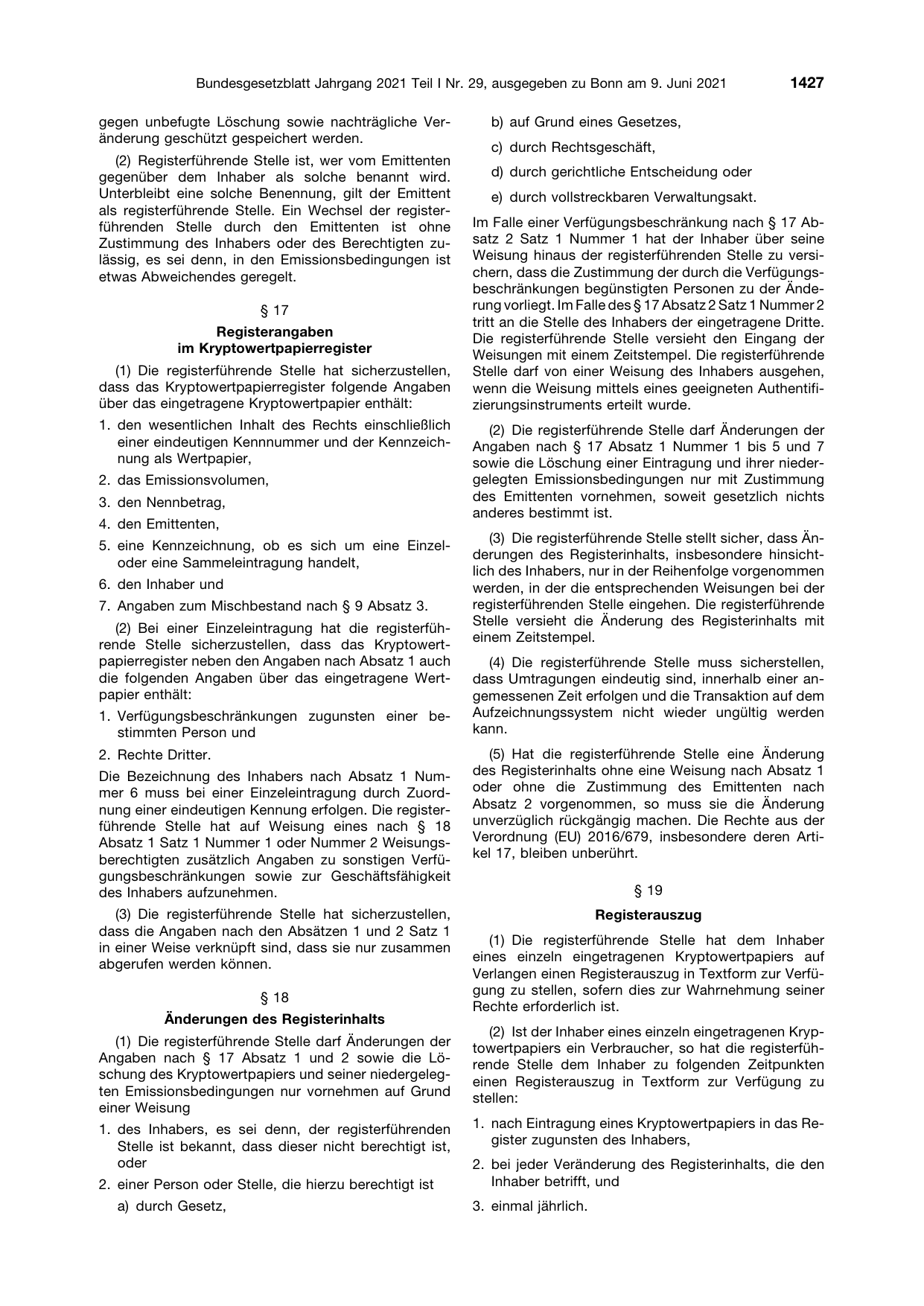 BGBl. 2021, Seite 1427 — Originalseite als Abbildung
