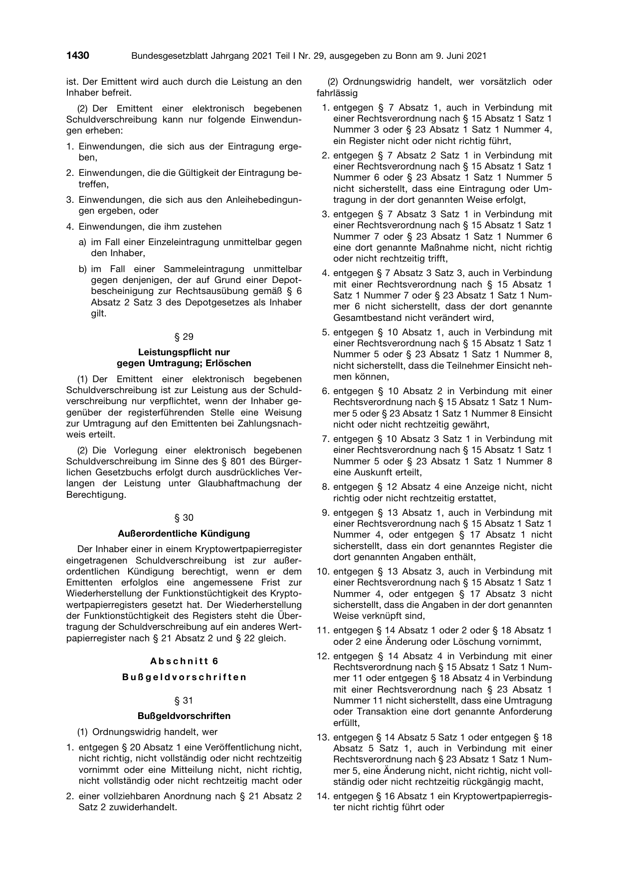 BGBl. 2021, Seite 1430 — Originalseite als Abbildung