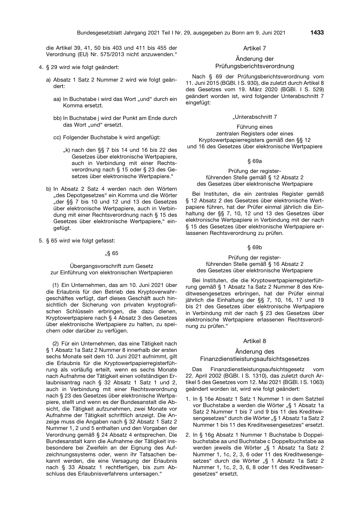 BGBl. 2021, Seite 1433 — Originalseite als Abbildung