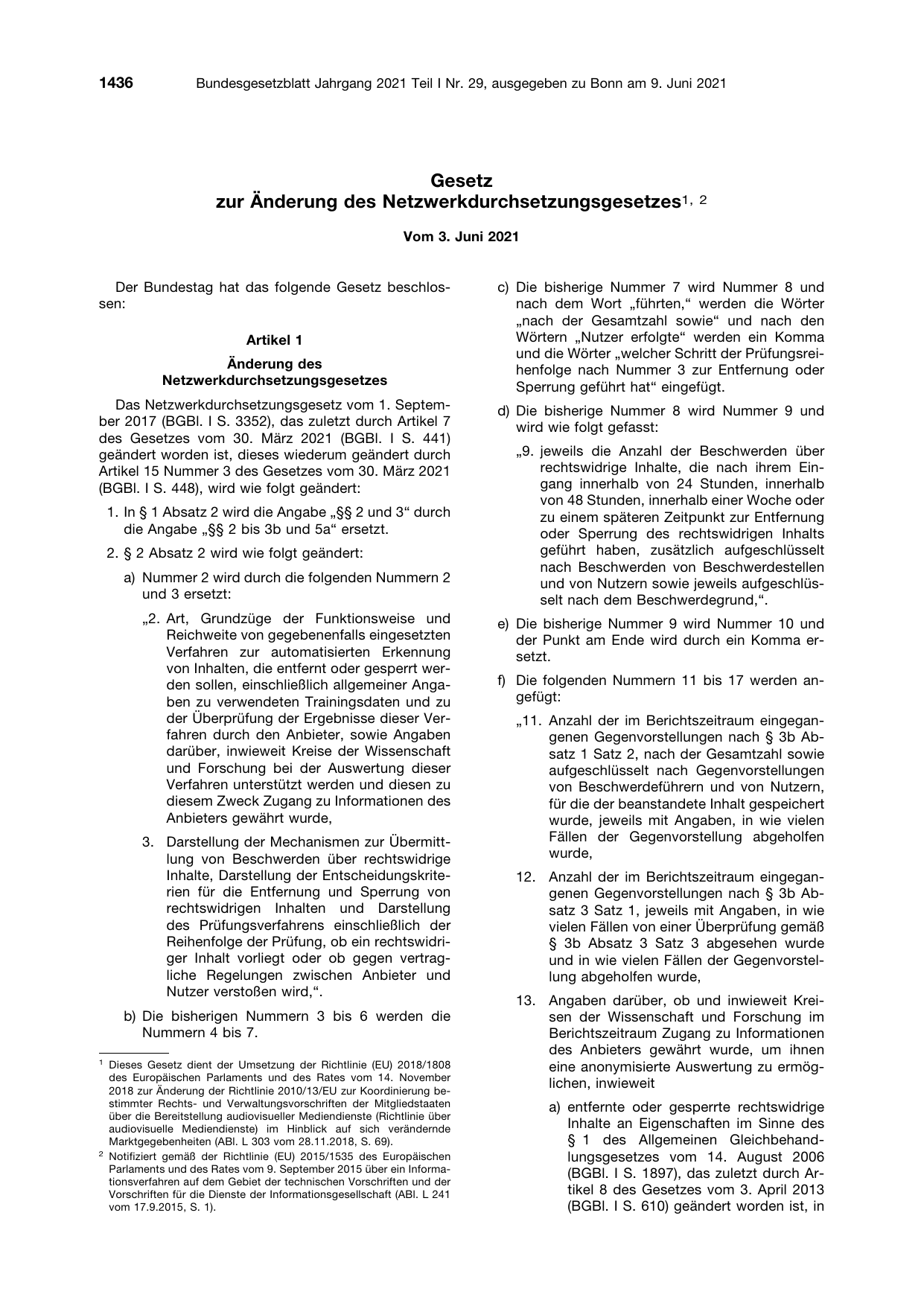 BGBl. 2021, Seite 1436 — Originalseite als Abbildung