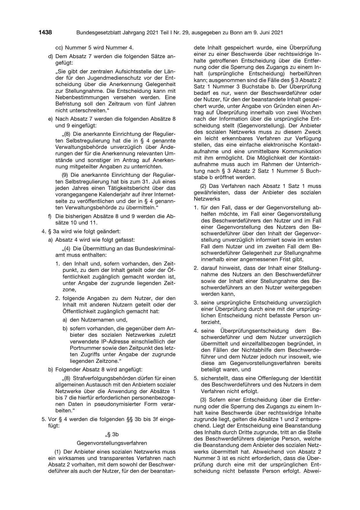 BGBl. 2021, Seite 1438 — Originalseite als Abbildung