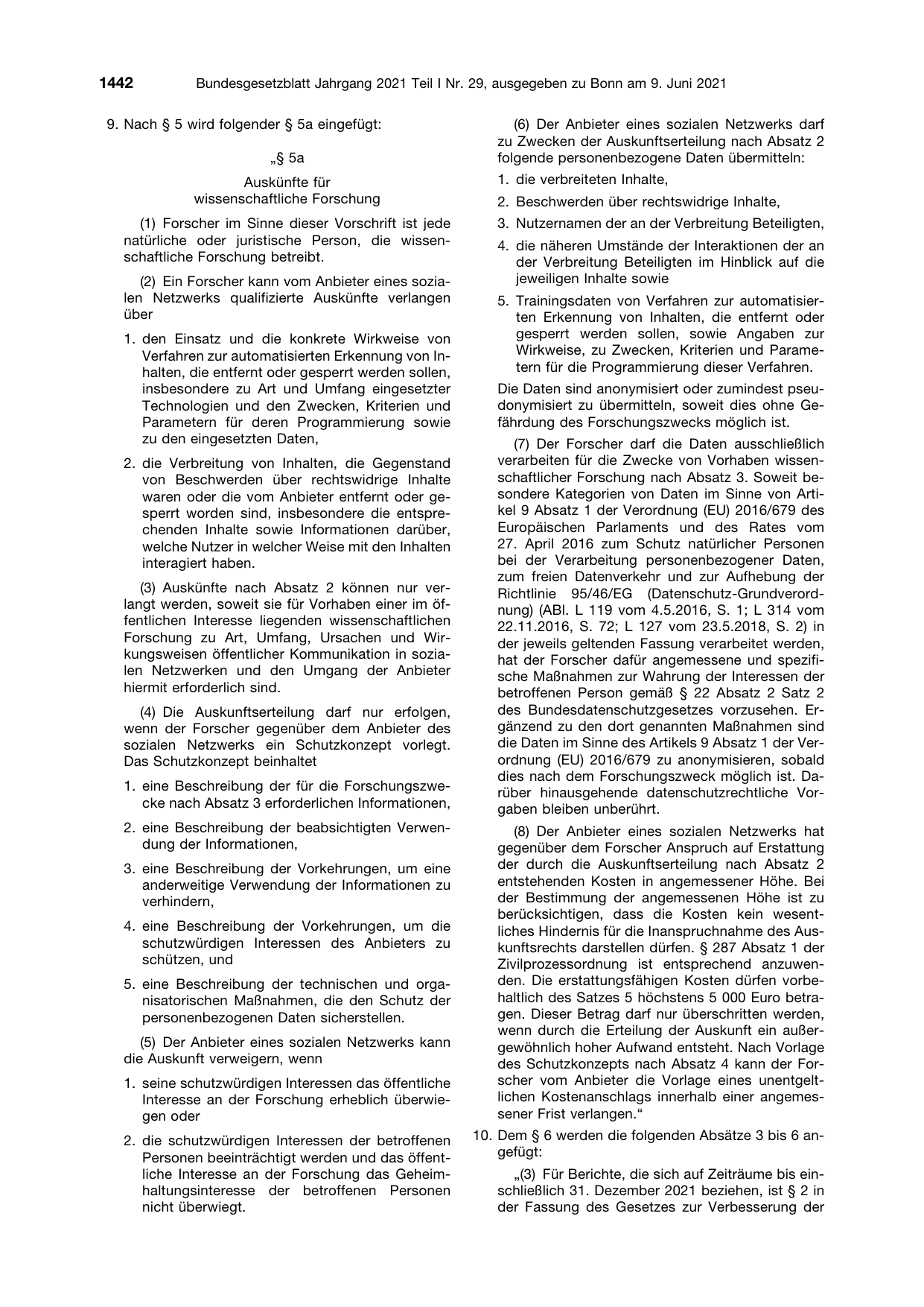 BGBl. 2021, Seite 1442 — Originalseite als Abbildung
