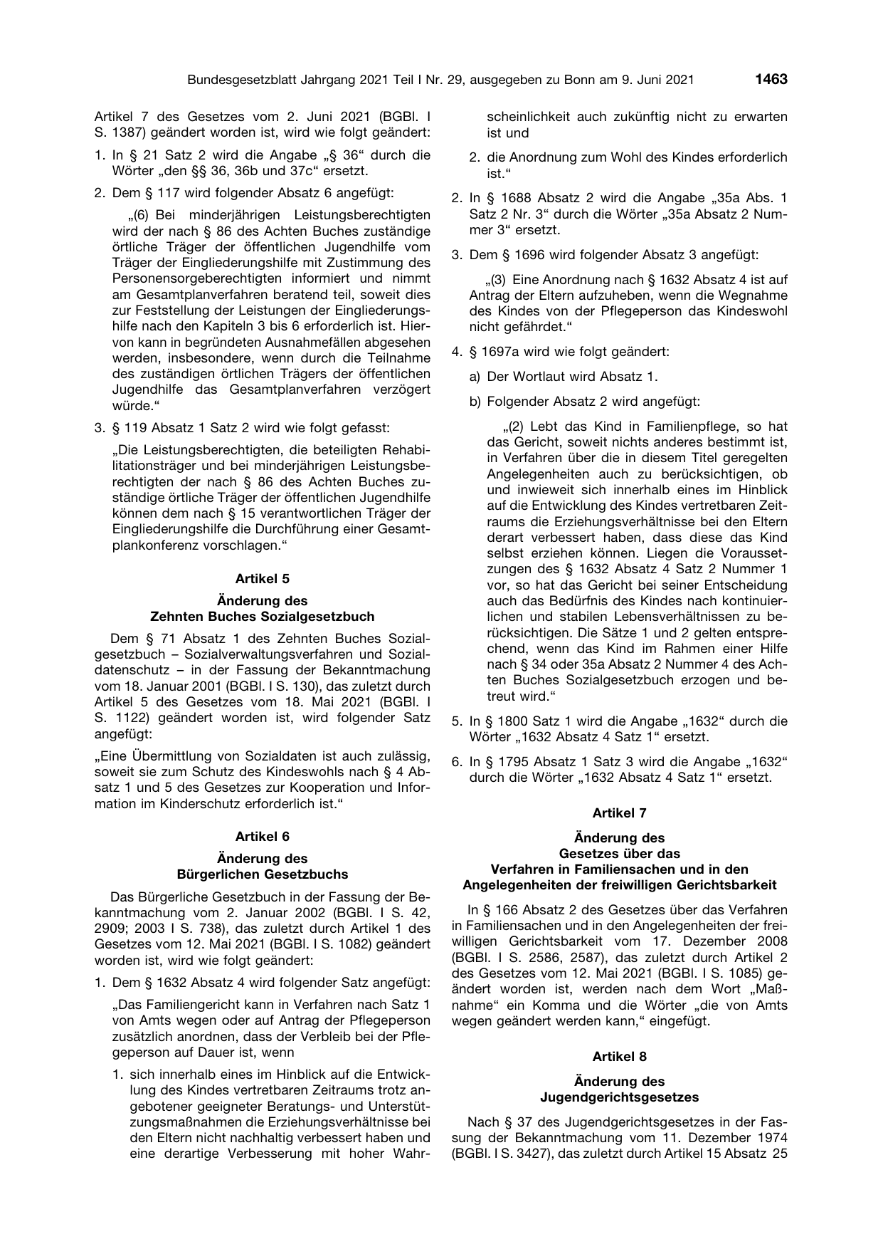 BGBl. 2021, Seite 1463 — Originalseite als Abbildung