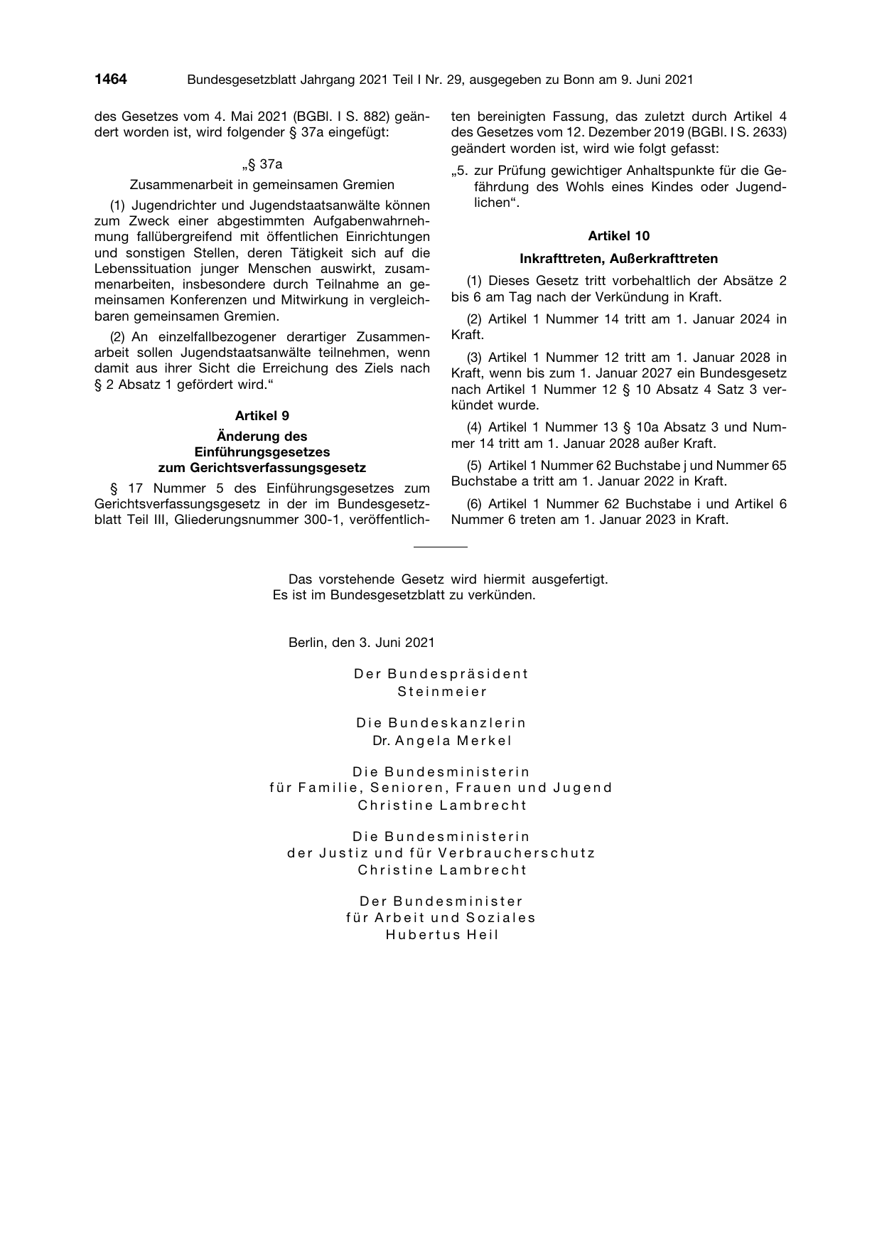 BGBl. 2021, Seite 1464 — Originalseite als Abbildung