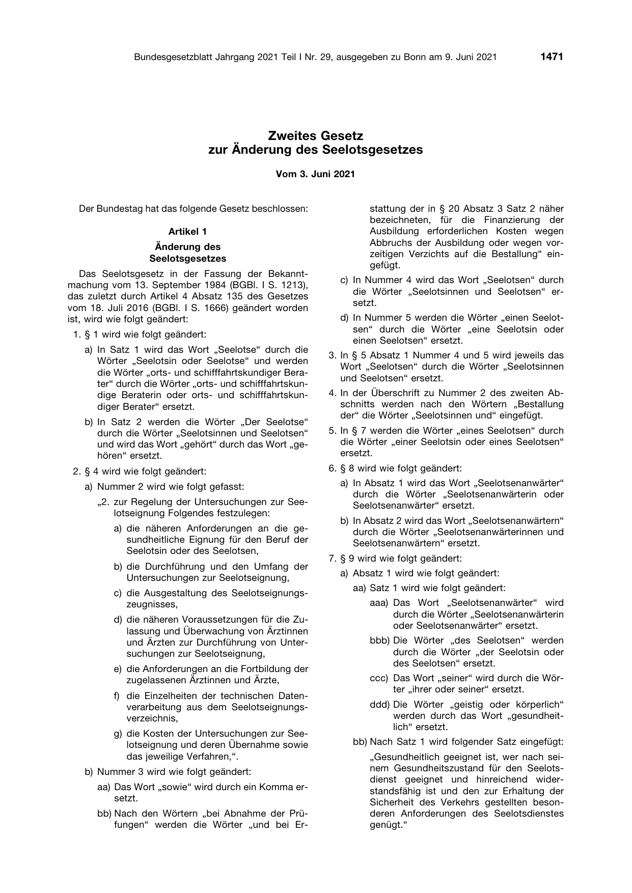 BGBl. 2021, Seite 1471 — Originalseite als Abbildung