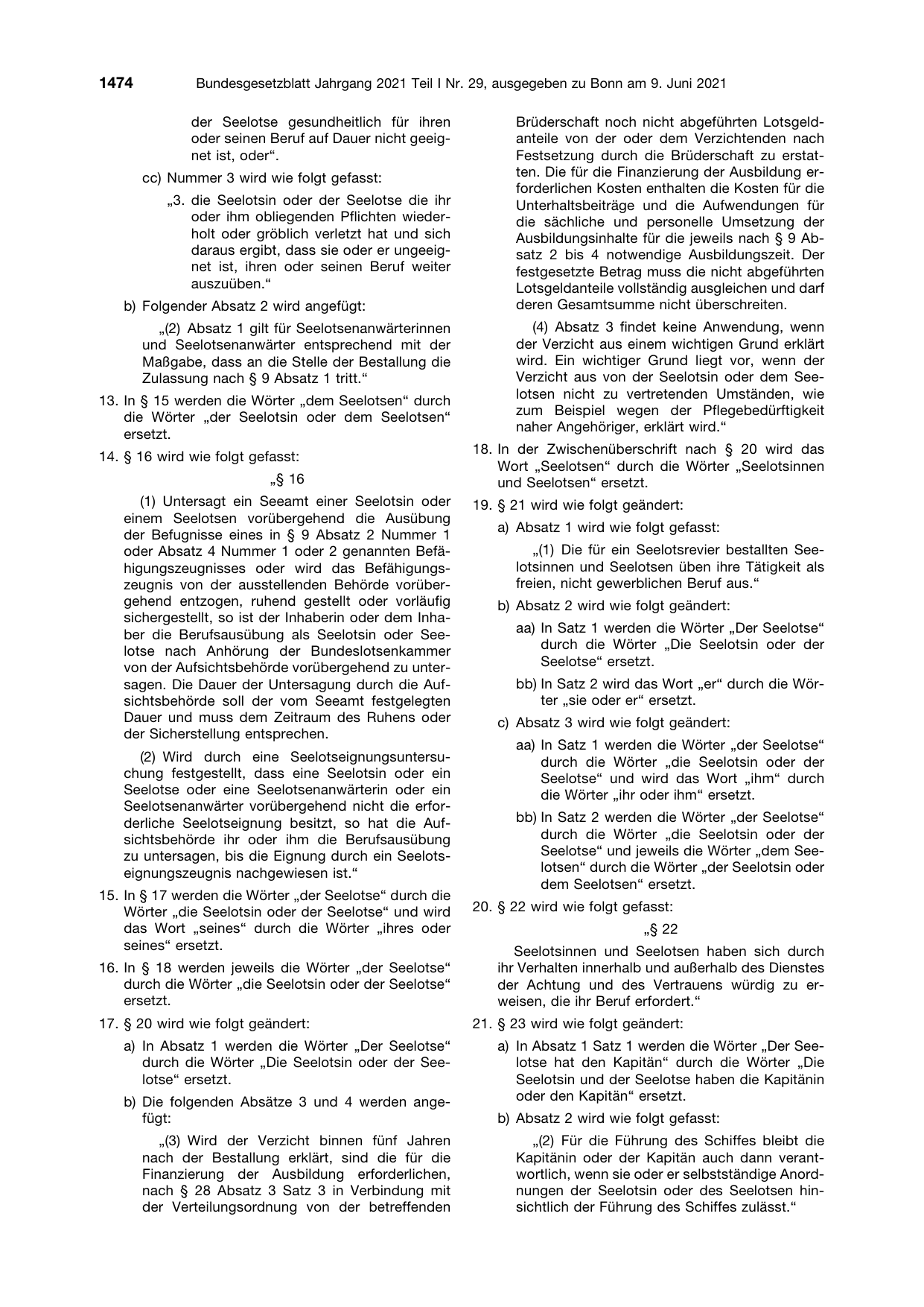BGBl. 2021, Seite 1474 — Originalseite als Abbildung