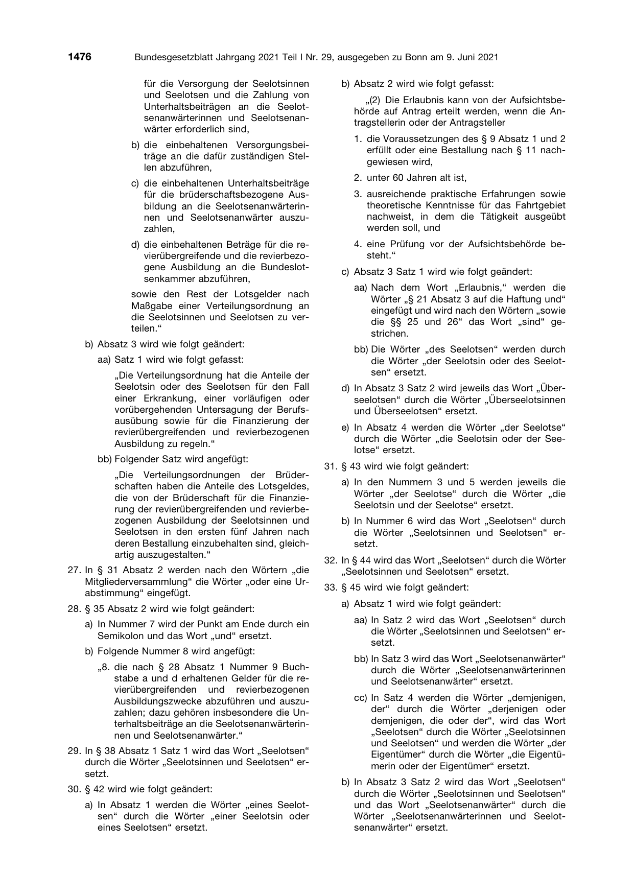 BGBl. 2021, Seite 1476 — Originalseite als Abbildung