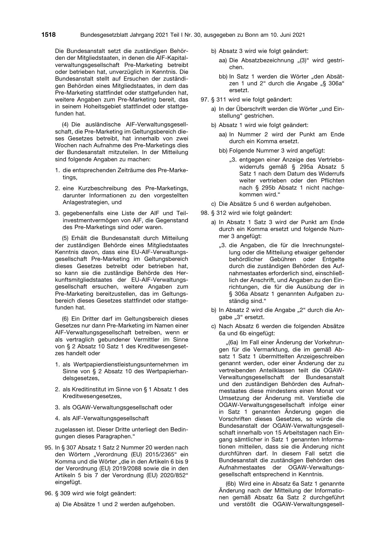BGBl. 2021, Seite 1518 — Originalseite als Abbildung