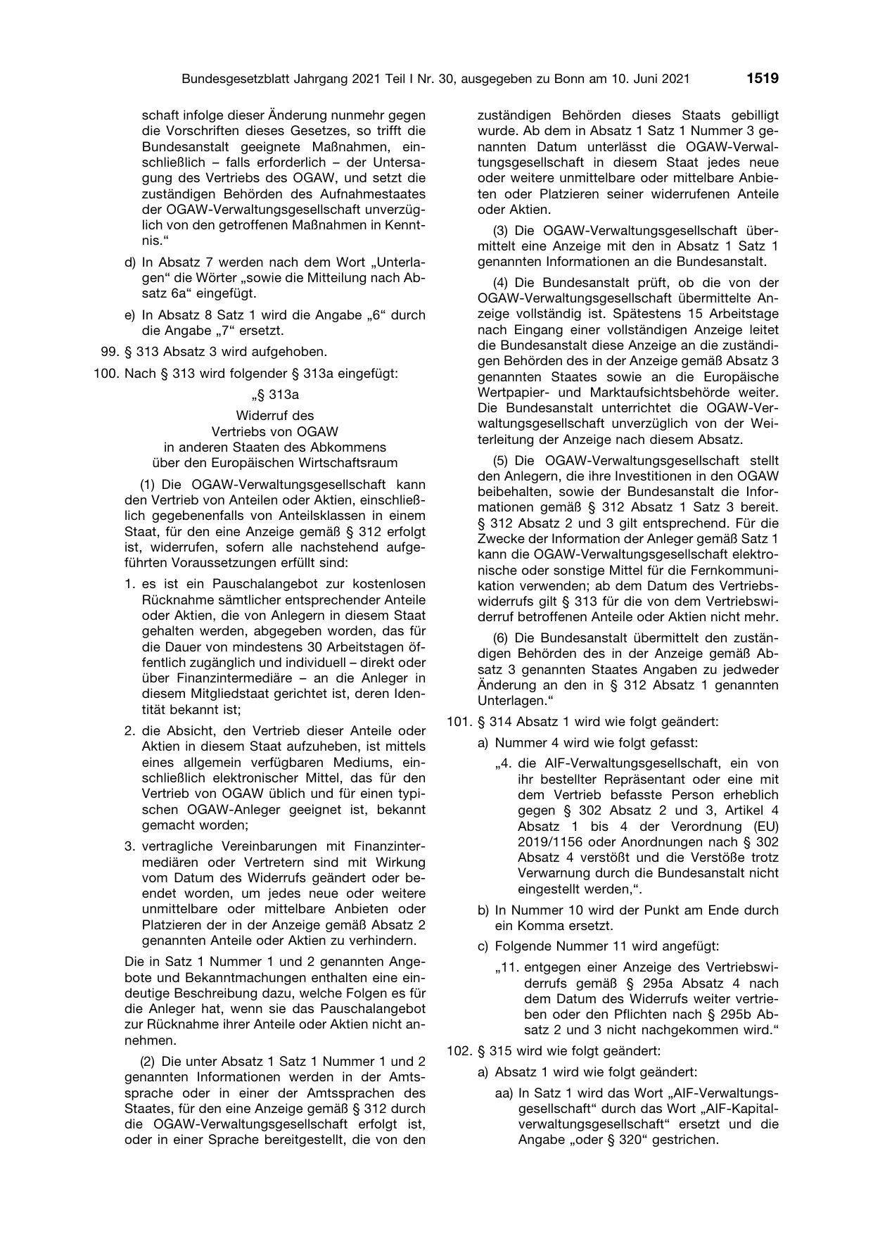 BGBl. 2021, Seite 1519 — Originalseite als Abbildung