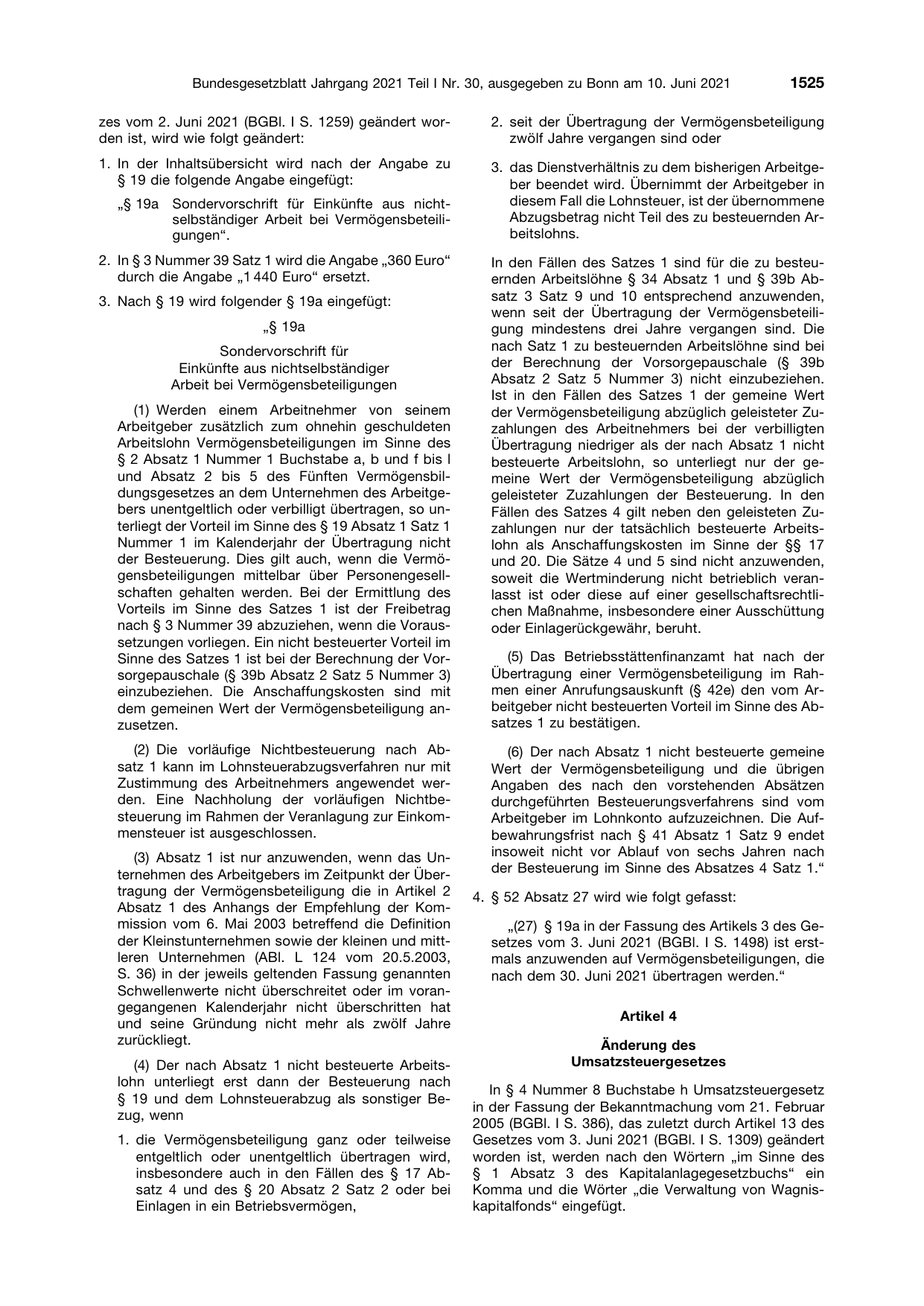 BGBl. 2021, Seite 1525 — Originalseite als Abbildung