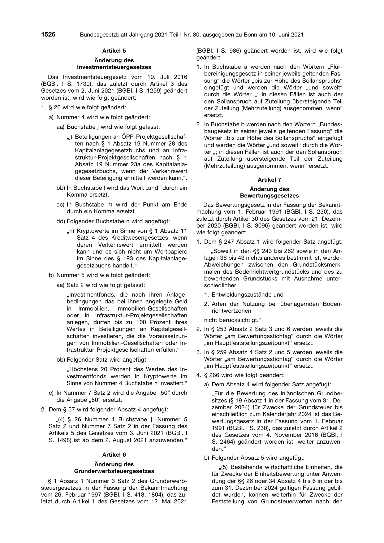 BGBl. 2021, Seite 1526 — Originalseite als Abbildung