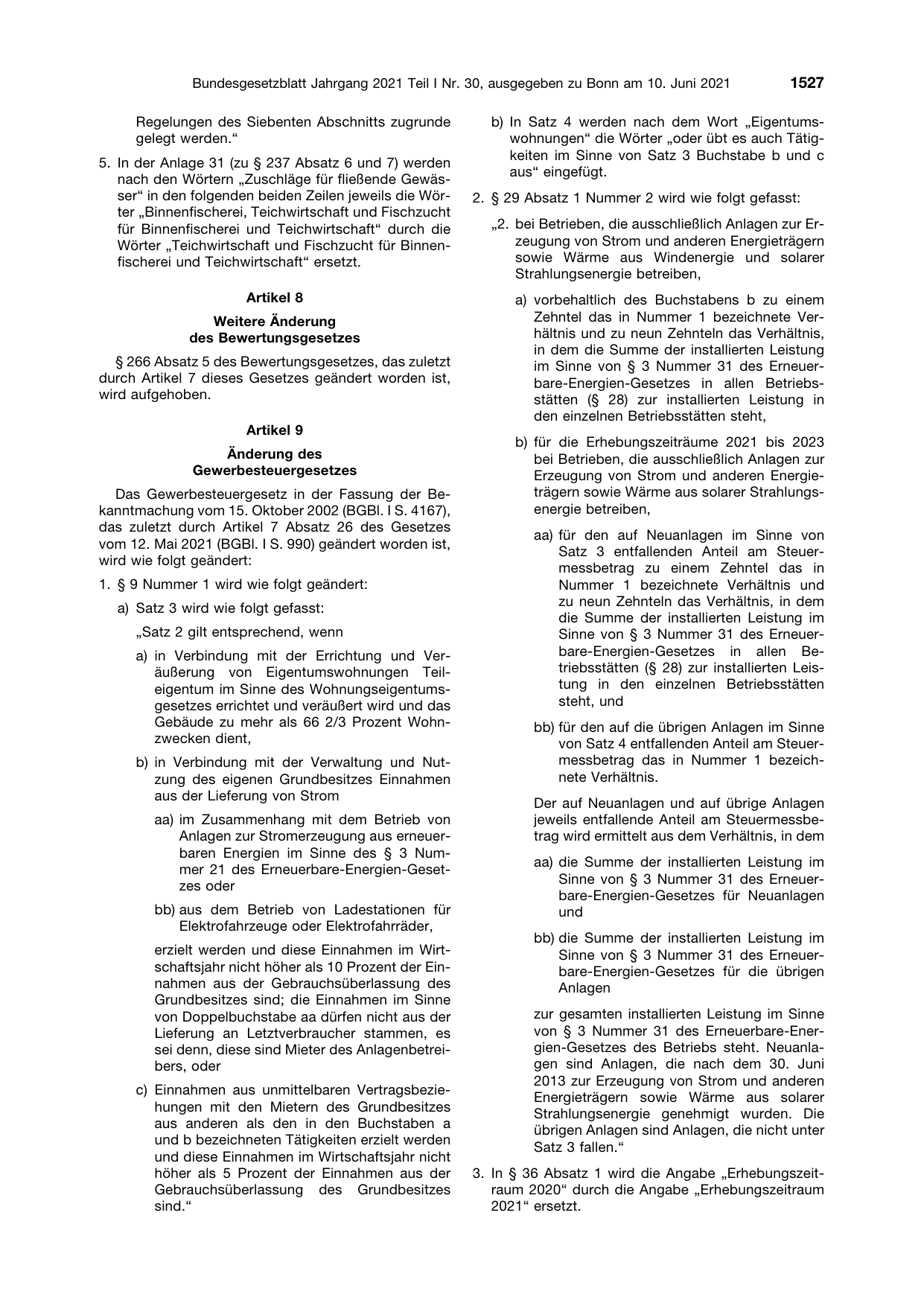 BGBl. 2021, Seite 1527 — Originalseite als Abbildung