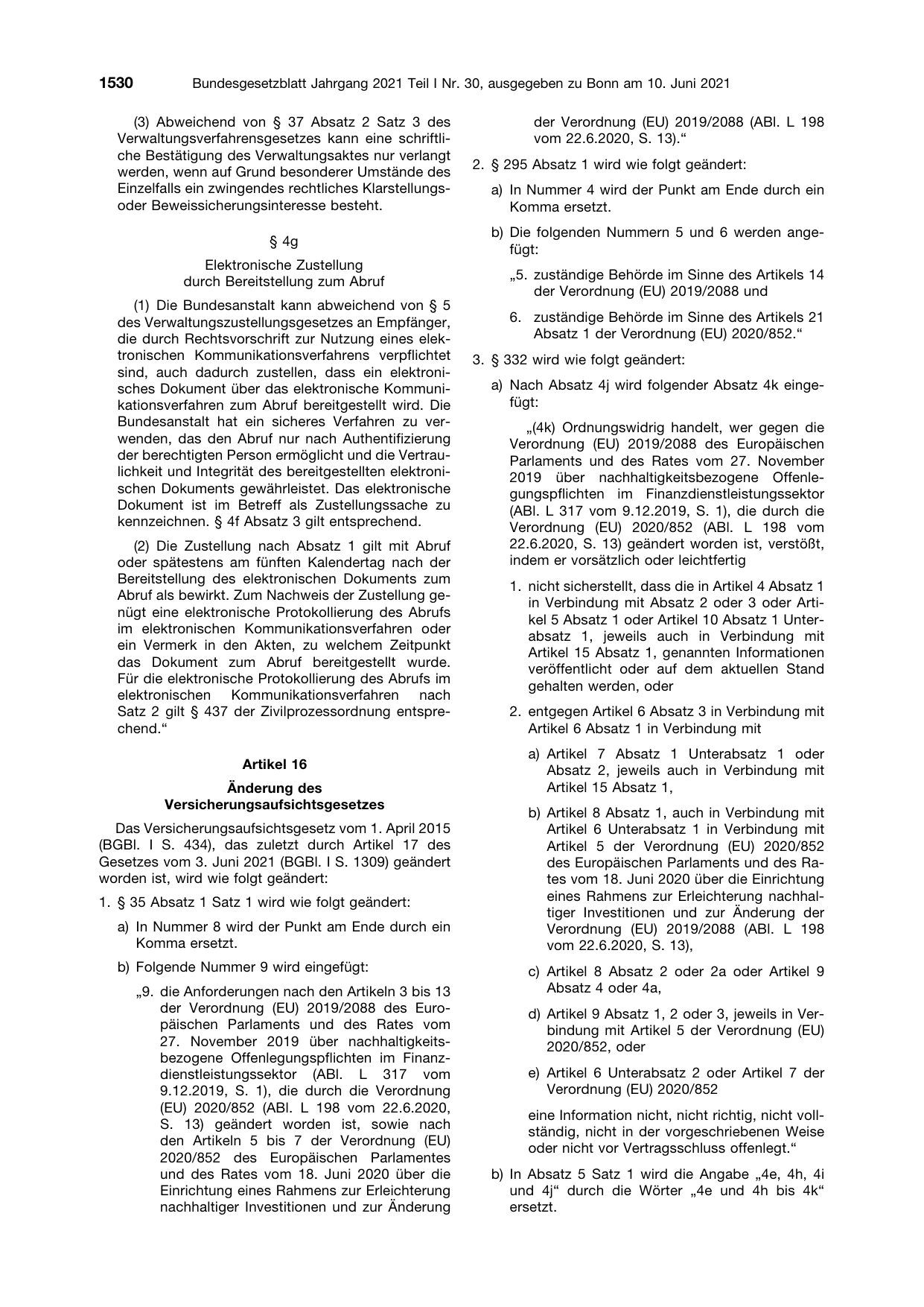 BGBl. 2021, Seite 1530 — Originalseite als Abbildung