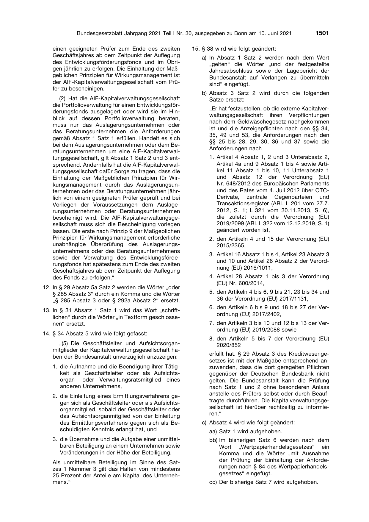 BGBl. 2021, Seite 1501 — Originalseite als Abbildung