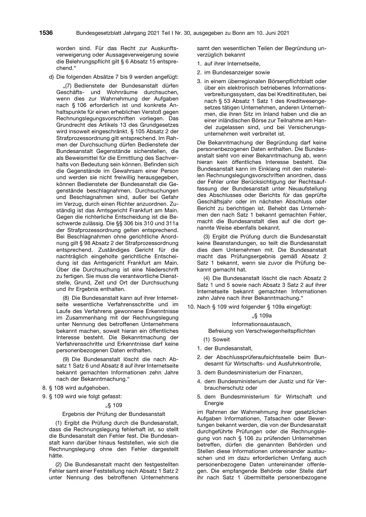 BGBl. 2021, Seite 1536 — Originalseite als Abbildung