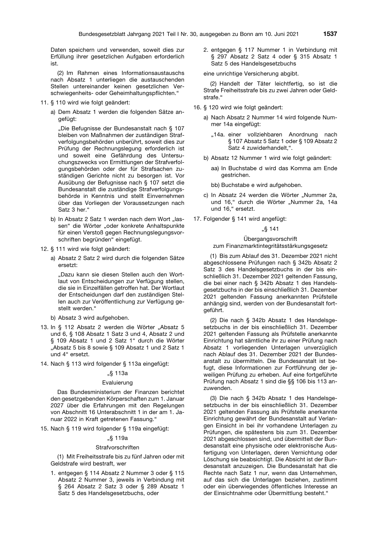 BGBl. 2021, Seite 1537 — Originalseite als Abbildung