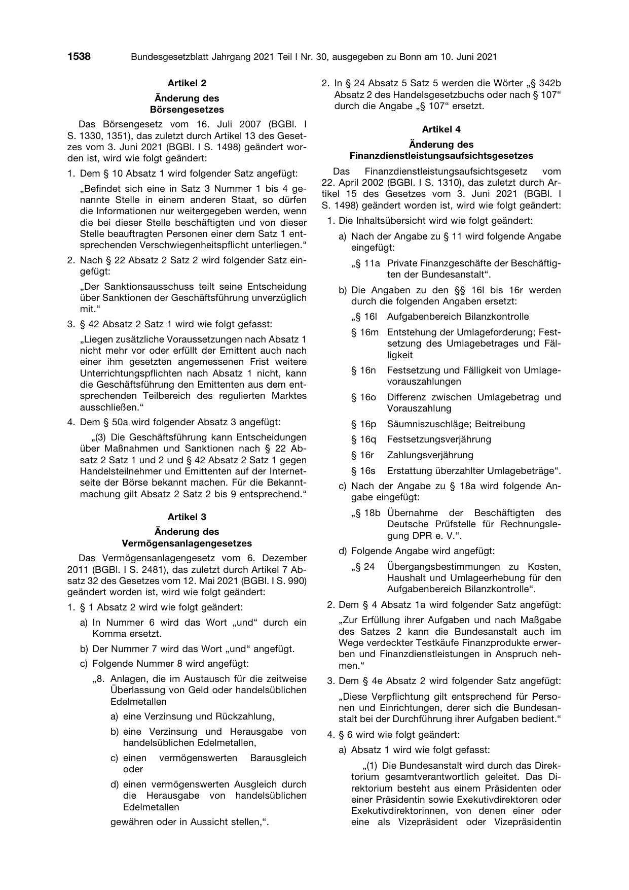 BGBl. 2021, Seite 1538 — Originalseite als Abbildung
