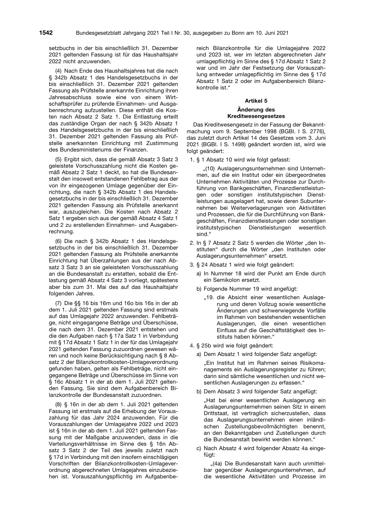 BGBl. 2021, Seite 1542 — Originalseite als Abbildung