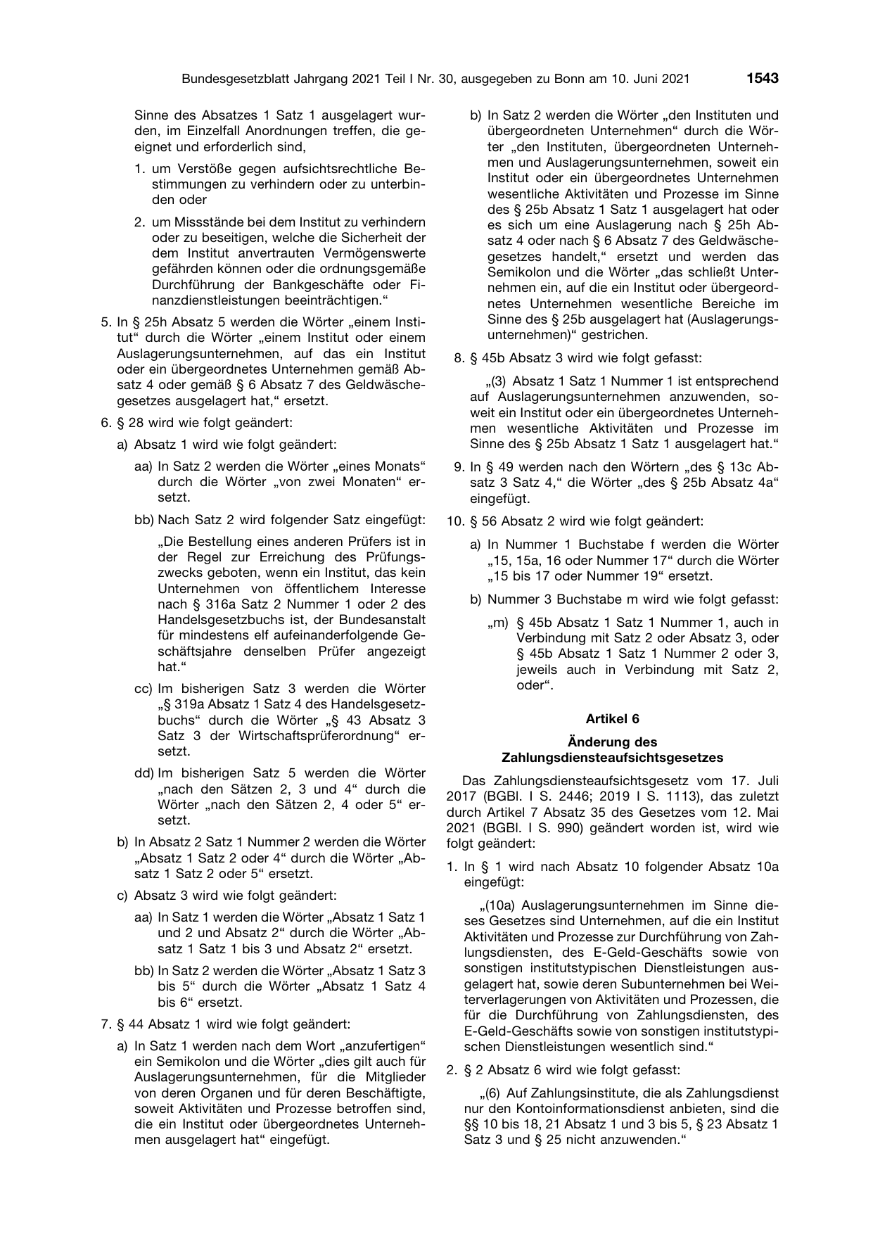 BGBl. 2021, Seite 1543 — Originalseite als Abbildung