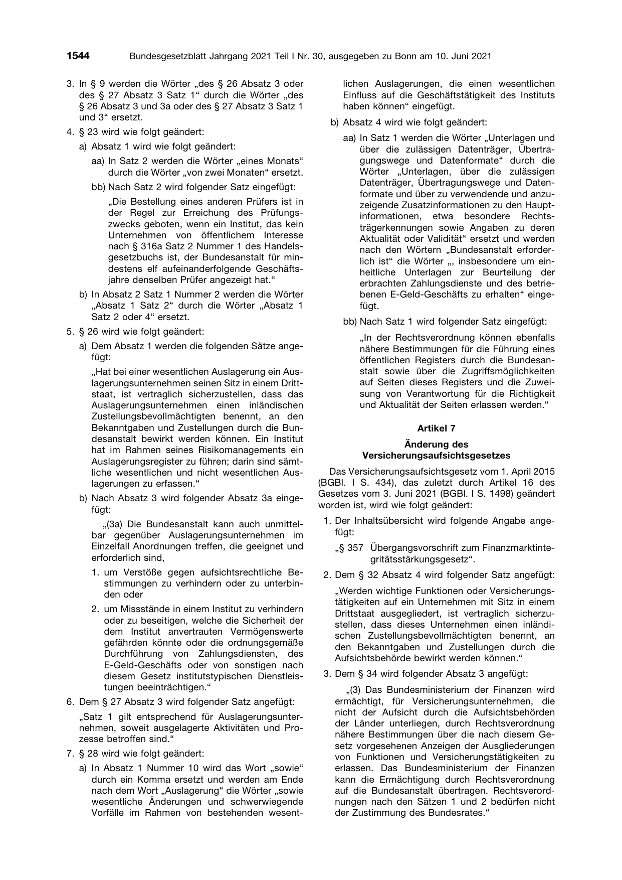 BGBl. 2021, Seite 1544 — Originalseite als Abbildung