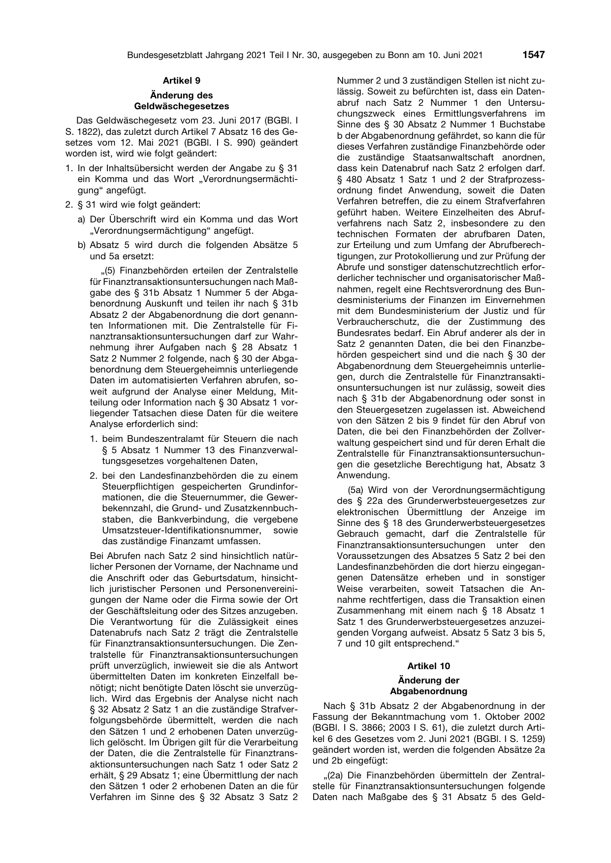 BGBl. 2021, Seite 1547 — Originalseite als Abbildung