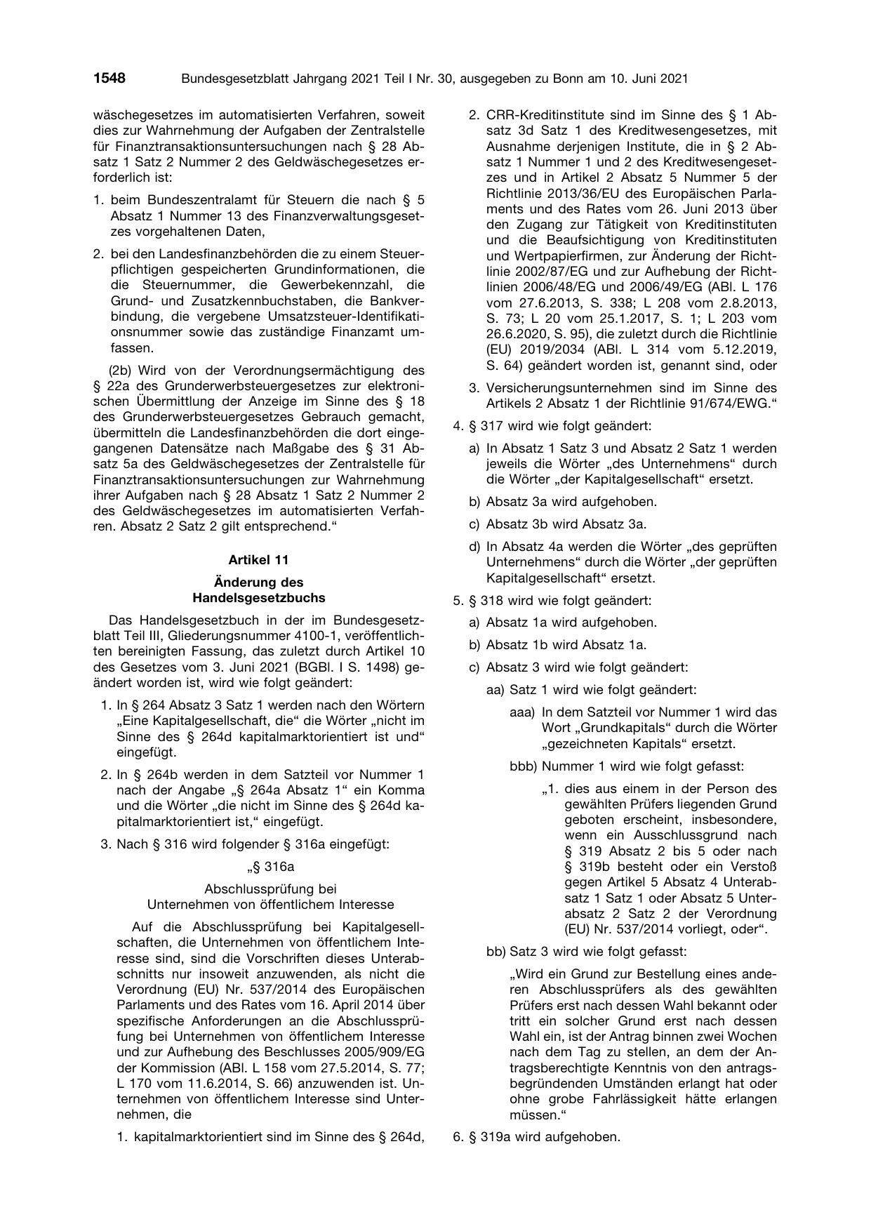 BGBl. 2021, Seite 1548 — Originalseite als Abbildung