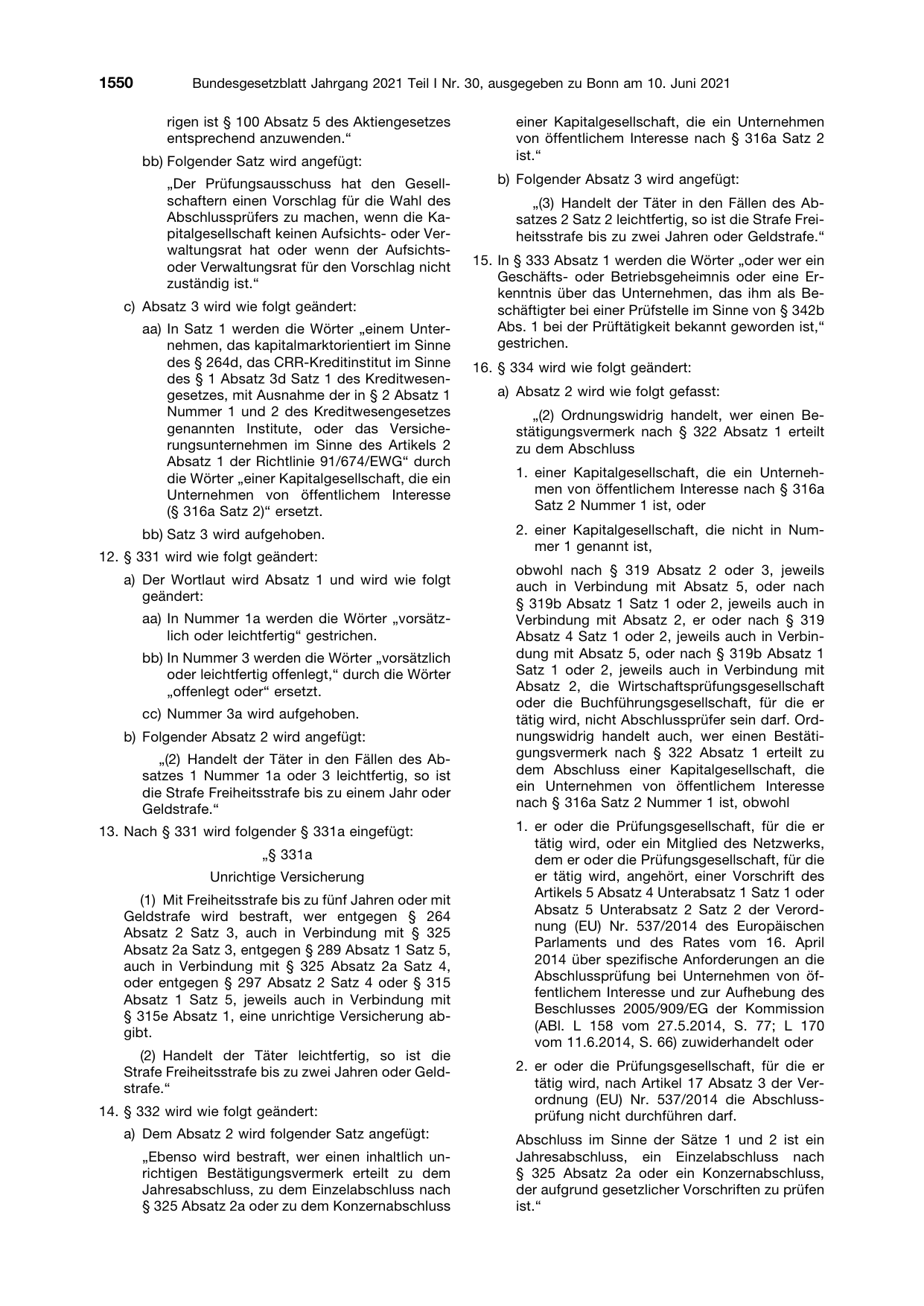 BGBl. 2021, Seite 1550 — Originalseite als Abbildung