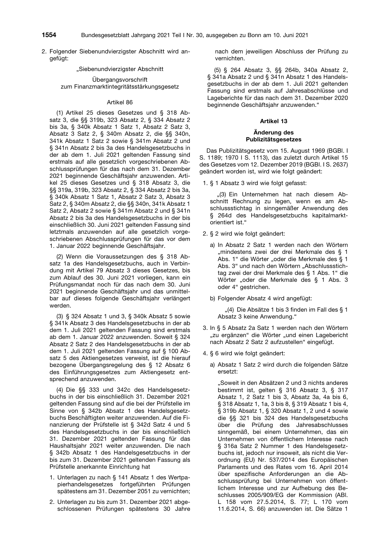 BGBl. 2021, Seite 1554 — Originalseite als Abbildung