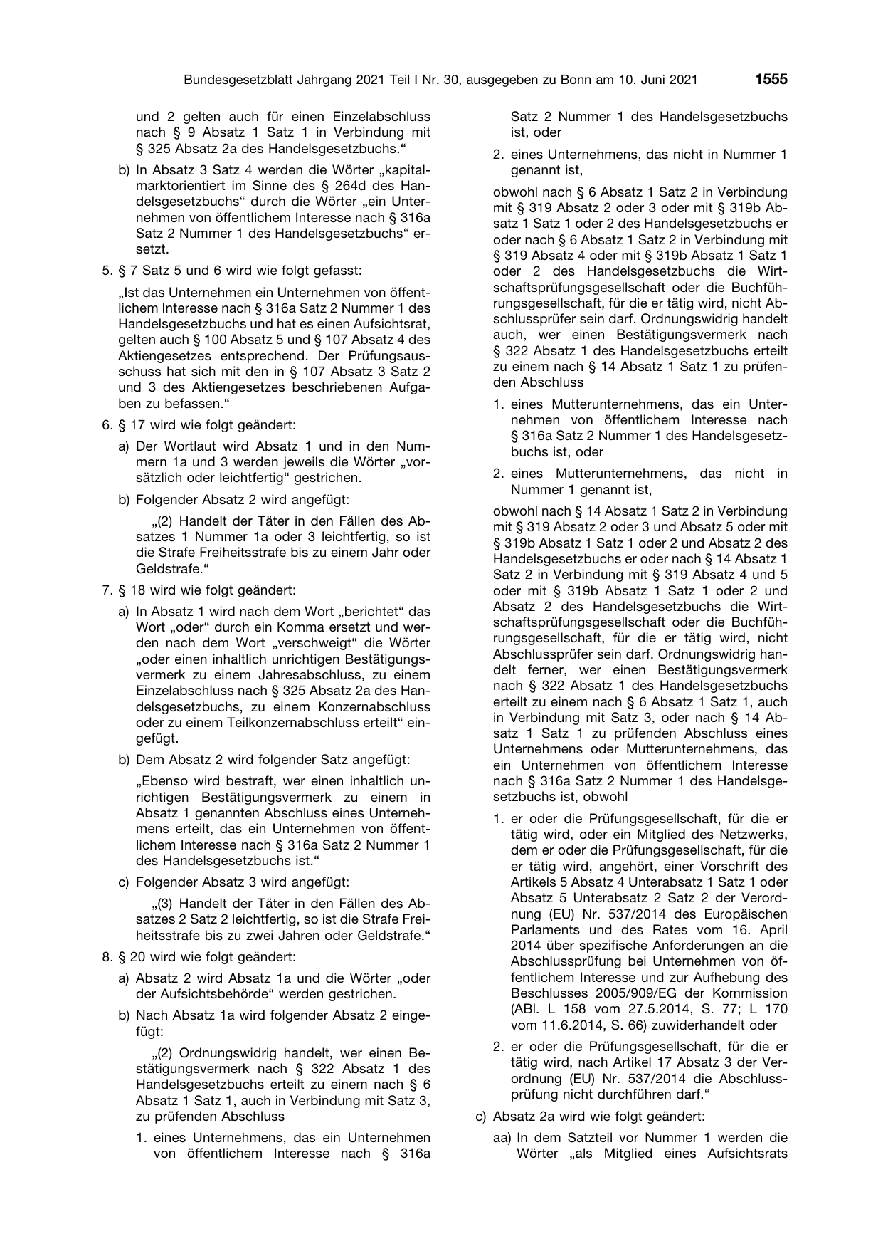 BGBl. 2021, Seite 1555 — Originalseite als Abbildung